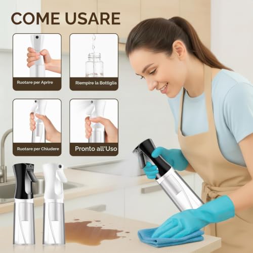 Detalle 2 de SALONKEY – 2 flaconi spray continui da 200 ml, nebulizzazione fine e anti-perdita, ricaricabili
