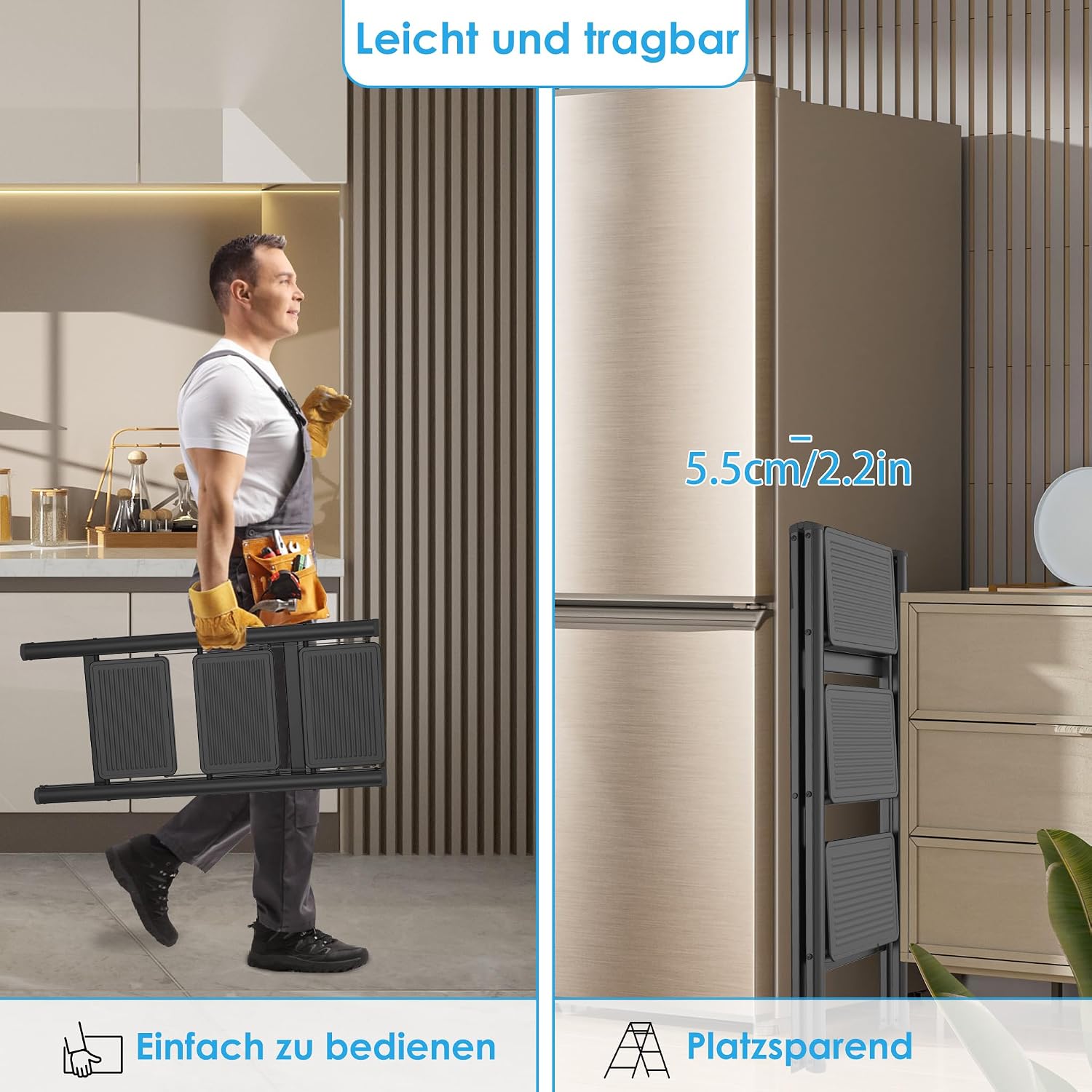 Thumbnail 2 de UISEBRT Scaletta pieghevole a 3 livelli: robusta, compatta e sicura per casa, cucina e ufficio