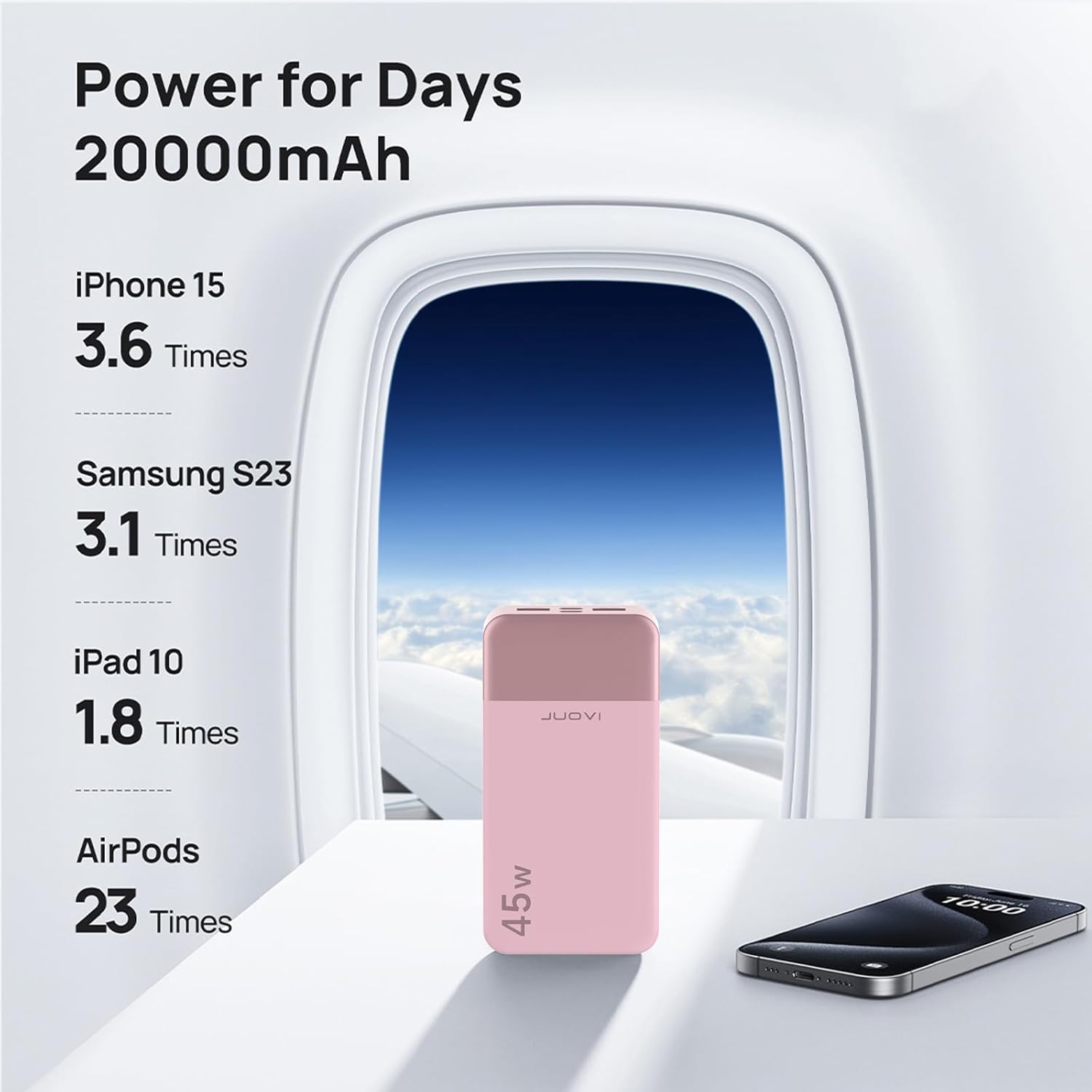 Thumbnail 3 de JUOVI J2621 Power Bank: 45W Fast Charging 20000mAh Portable Charger (Pink)