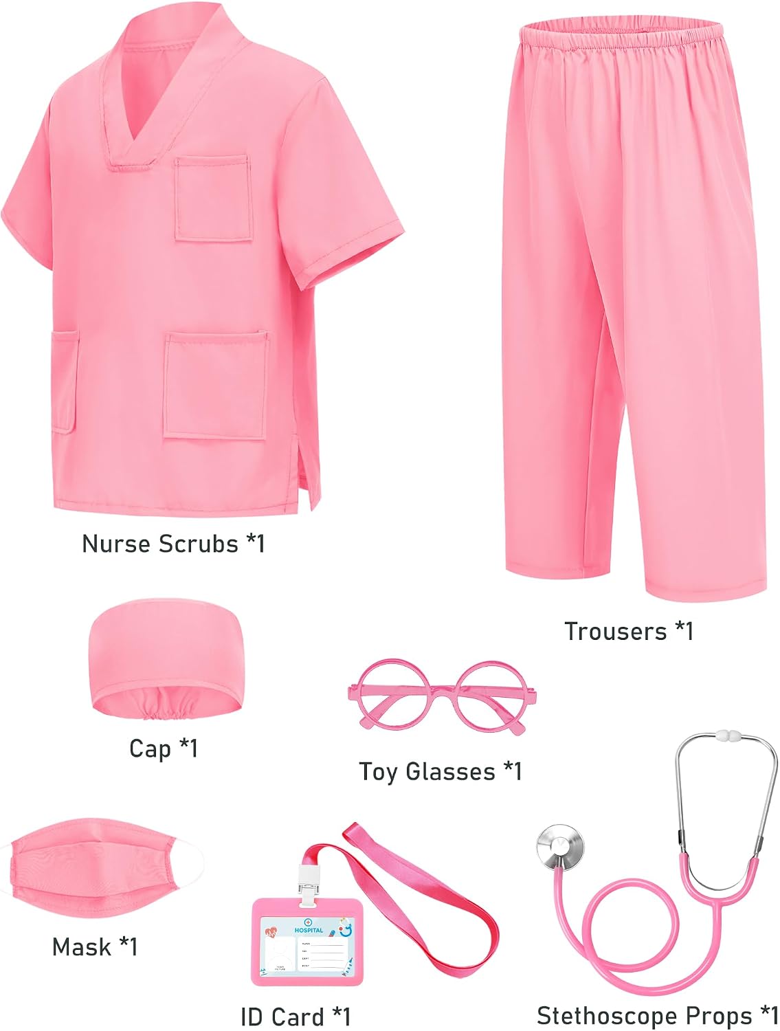 Detalle 2 de ICECUTE Kids' Doctor Scrubs Costume, 7-Piece Set with Working Stethoscope