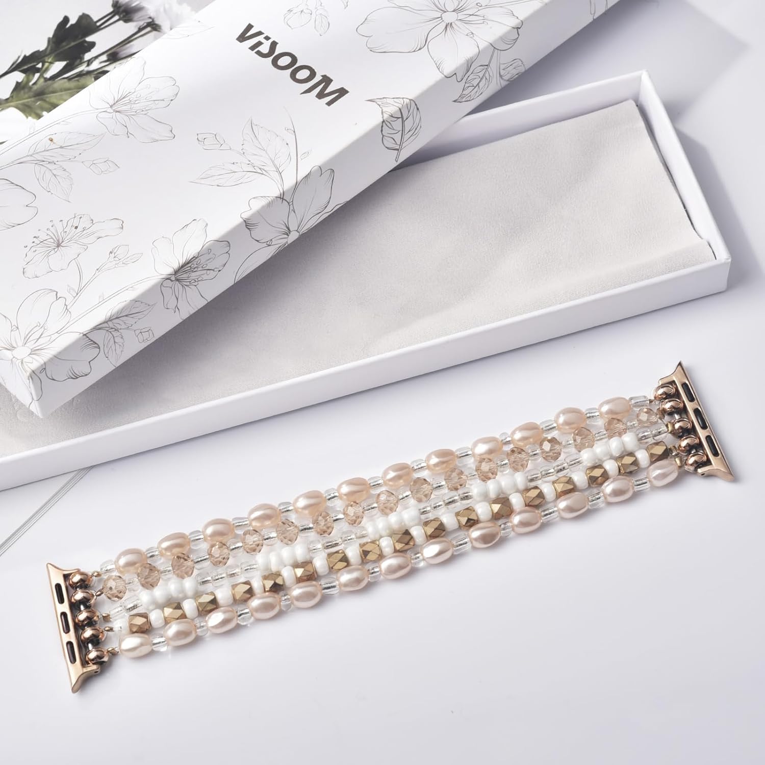 Thumbnail 1 de VISOOM Beaded Boho Bracelet for Apple Watch—Pearl Wrap Stretch Band (38–42mm) for Series 1–10, SE