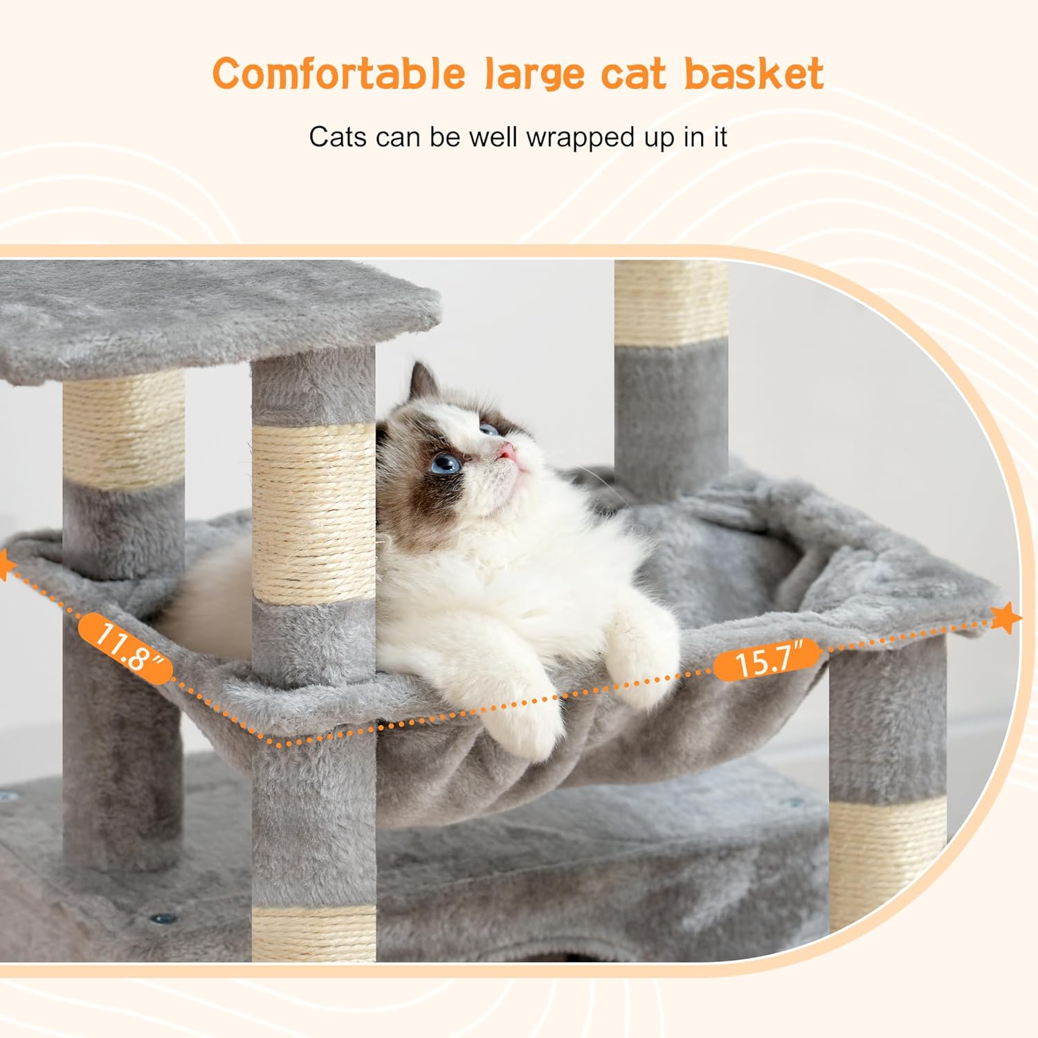 Thumbnail 4 de Heybly Cat Tree HCT008SW – 80cm kitten tower with large soft basket, hidden cave bed & 6 scratching posts