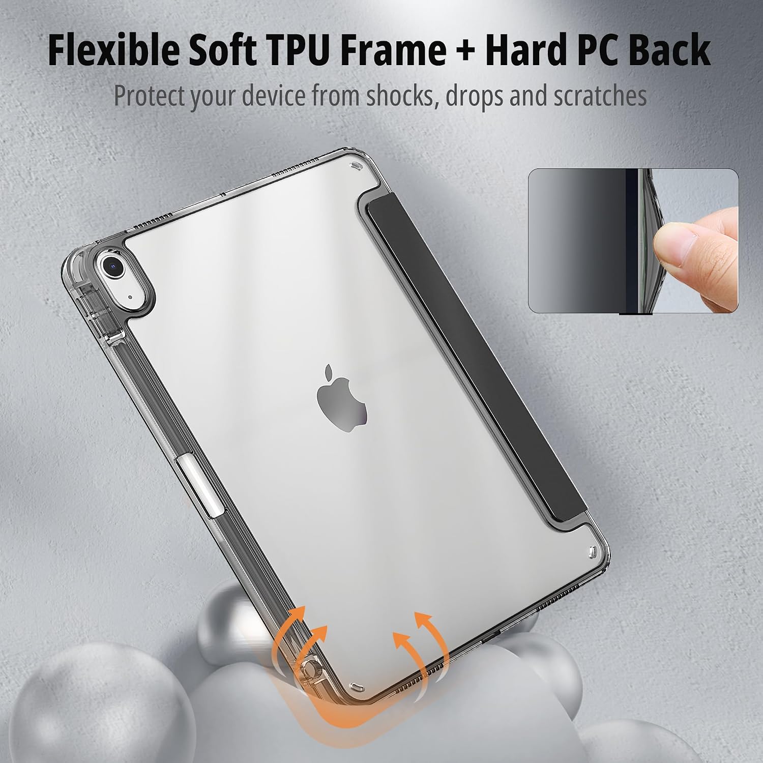 Detalle de EasyAcc Hülle für iPad Air 11 Zoll (M4/M3/M2, 2026/2025/2024) mit Stifthalter – transparente Hartschale, schwarz Arcly