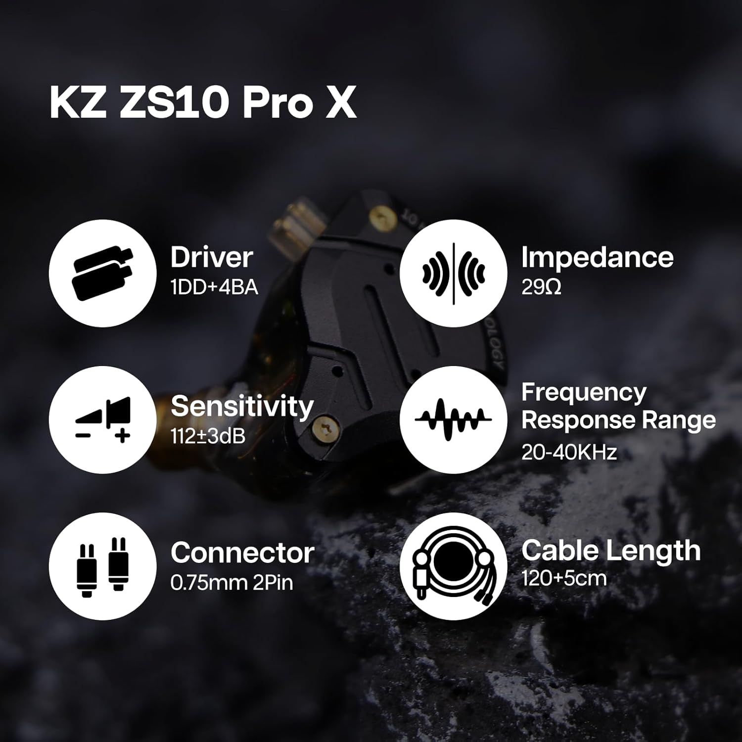 Detalle 2 de Linsoul KZ ZS10 Pro X Upgraded 1DD+4BA — IEM hybride avec façade en alliage et câble à double broche détachable