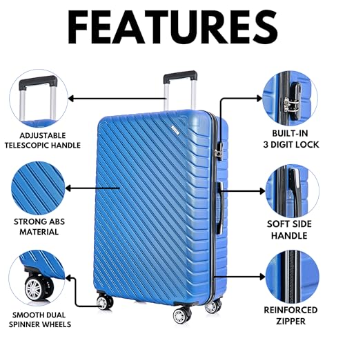 Detalle de FLYMAX 29" Large Suitcase 4 Wheel Lightweight ABS Hard Shell with 100 Litre Capacity and 3‑Digit Lock