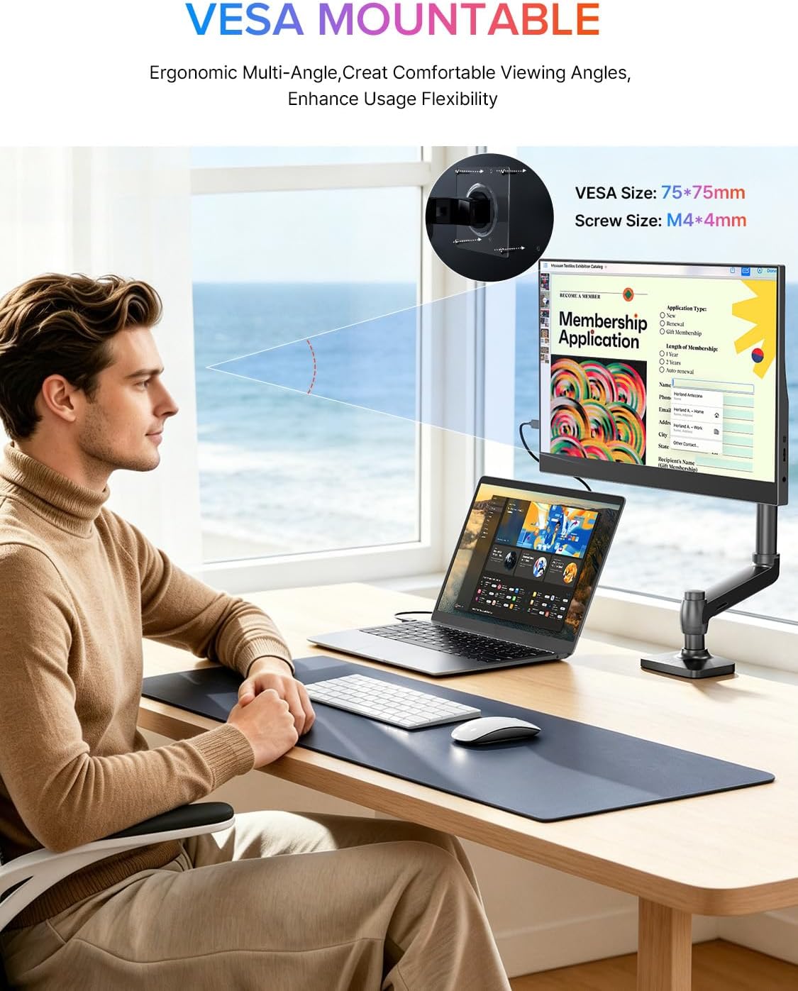 Detalle de EVICIV Portable Monitor 15.6" (125% sRGB) 1080P USB-C & Mini HDMI with VESA Mount and Travel Case