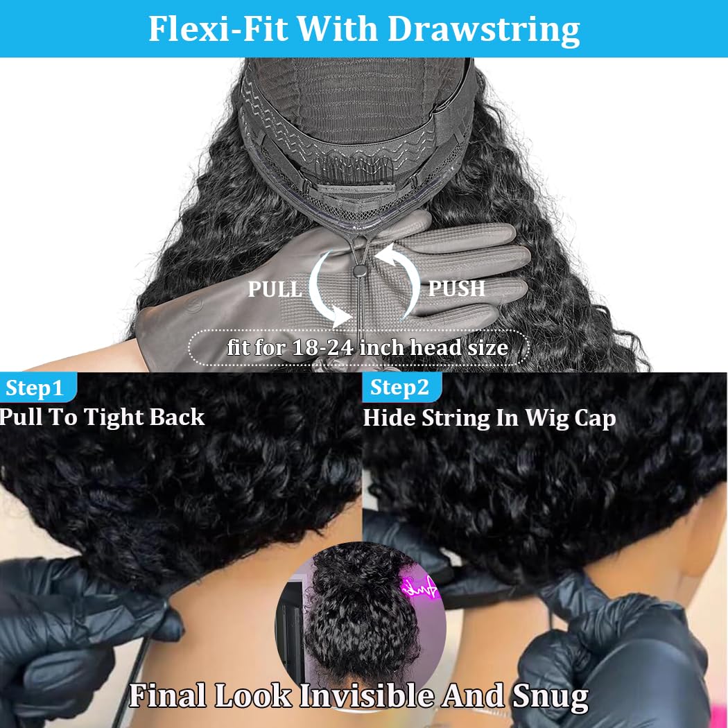 Detalle de 7x5 Deep Wave Glueless Wear and Go Human Hair Wig (Pre-plucked, Pre-cut, HD Lace, 210% Density)