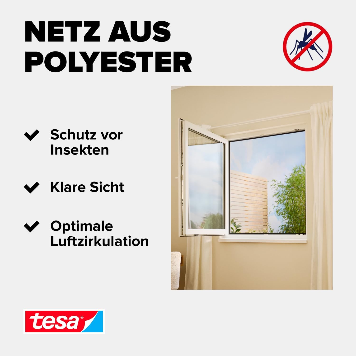 Detalle de tesa Insect Stop Klett Fliegengitter für Fenster (110 x 130 cm, anthrazit) – zuschneidbar ohne Bohren