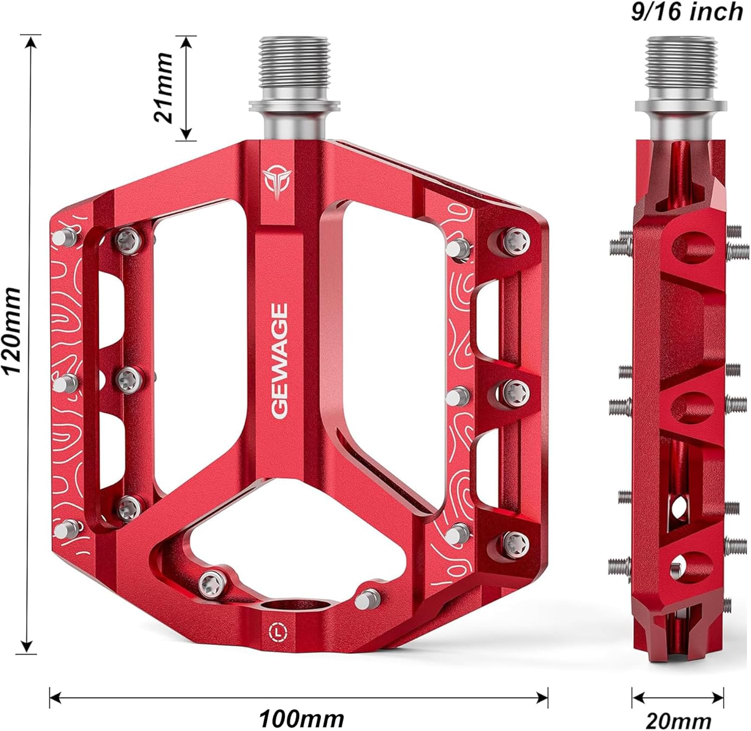 Detalle 1 de GEWAGE Pedali MTB Flat in alluminio CNC antiscivolo, asse 9/16” – set per MTB e gravel