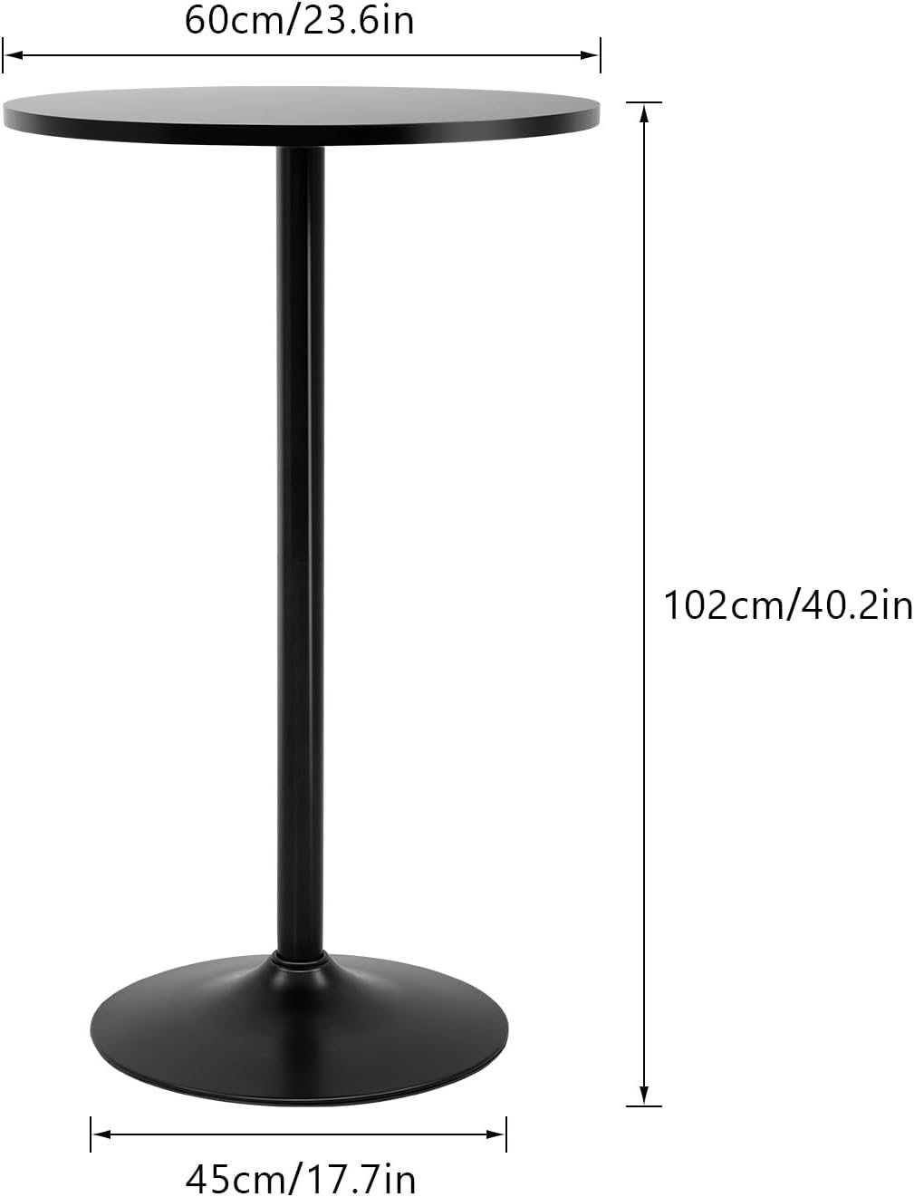 Detalle de FDW Modern Round Hydraulic Pub Table, Black, Wood Top, Metal Frame