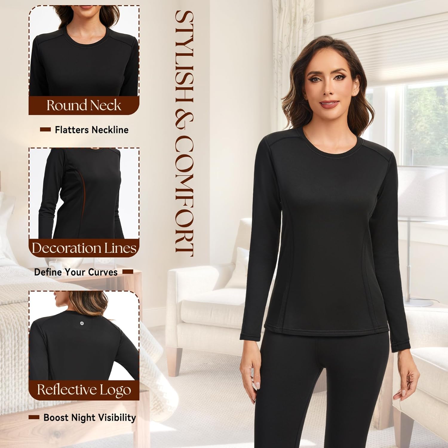 Thumbnail 3 de AMZSPORT pull thermique femme à manches longues – sous-vêtement respirant doublure polaire