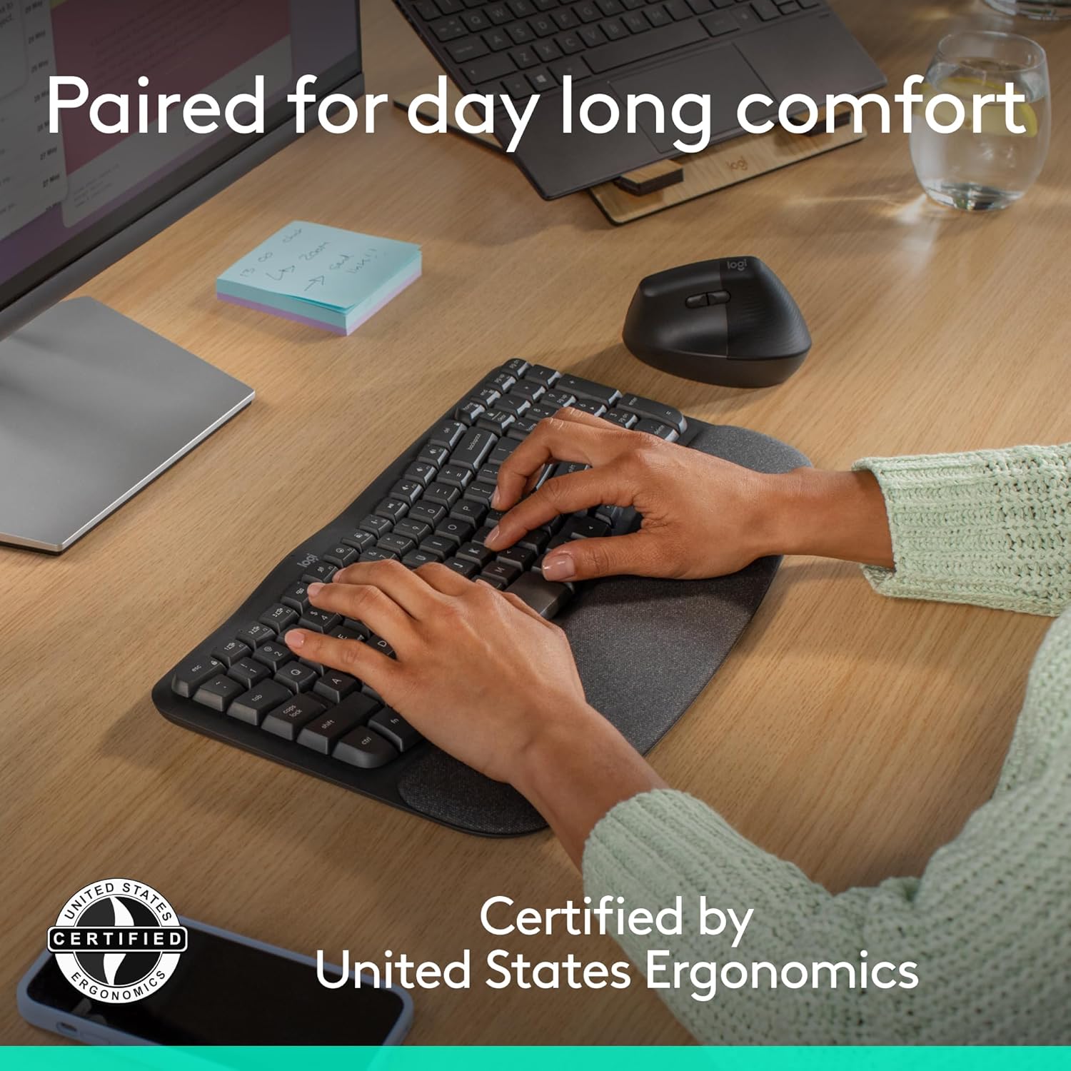Detalle de Logitech Wave Keys & Lift Vertical Mouse ergonomic bundle (Graphite) — wireless keyboard + vertical wireless mouse