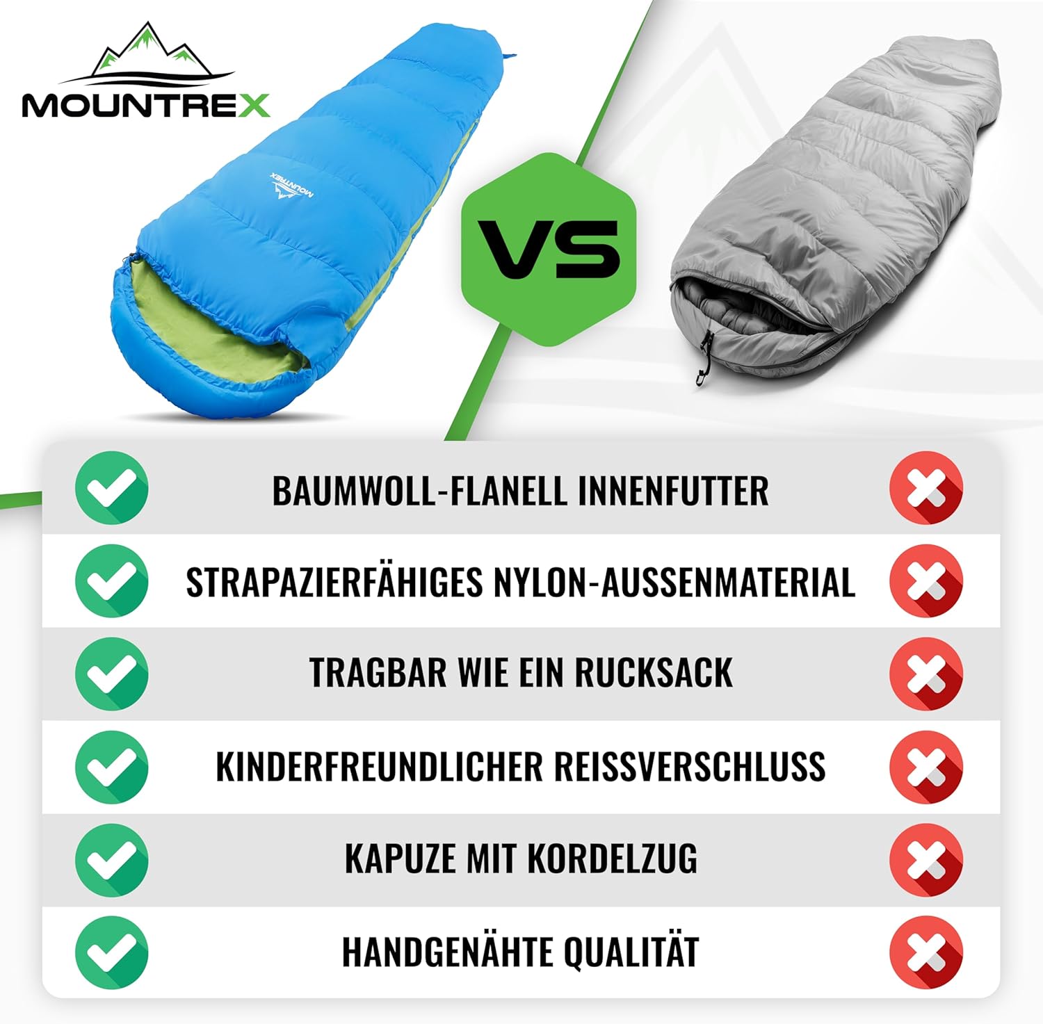 Thumbnail 6 de MOUNTREX Kinderschlafsack 5°C / 15°C aus 100% Baumwolle – 175×70 cm, innen aus Baumwolle