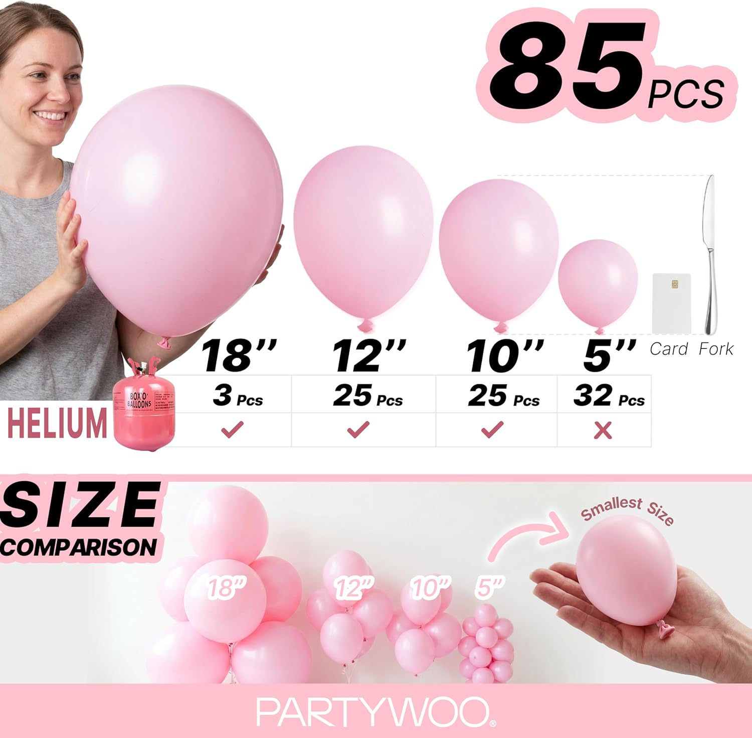 Thumbnail 5 de PartyWoo Light Pink Balloons 85-Piece Pastel Baby Pink Balloon Arch Kit (18/12/10/5 Inch)
