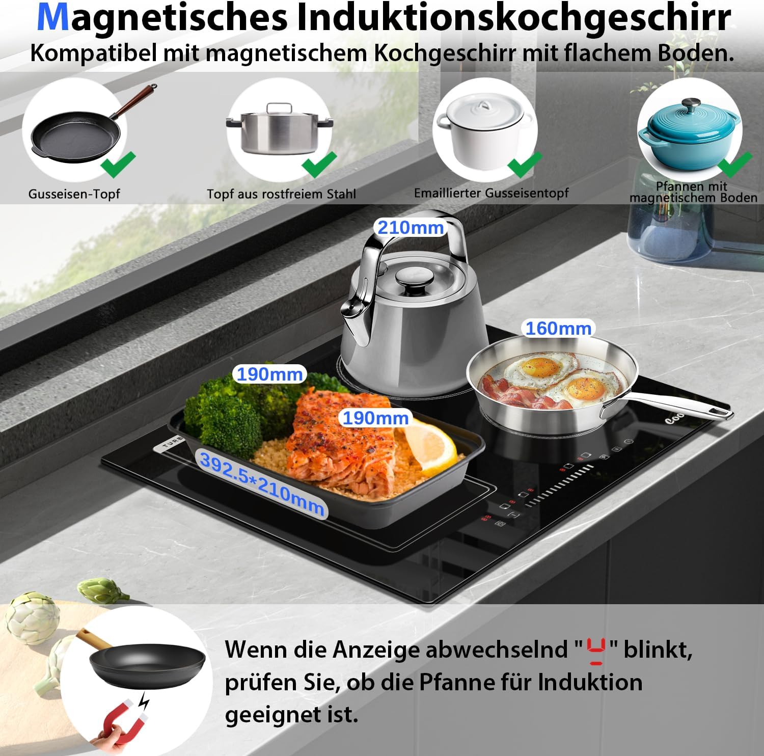 Detalle 2 de Cooksir Induktionskochfeld 59 cm, 4 Platten, Stecker, 3.500 W – Slider-Touch mit Kombizone