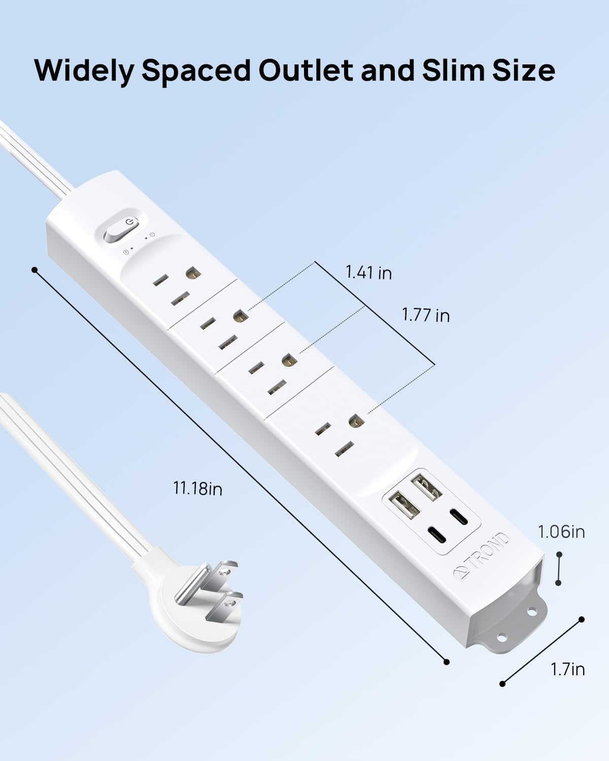 Thumbnail 6 de TROND Prime II 5FT Power Bar with Surge Protection, 4 Outlets and 4 USB Ports