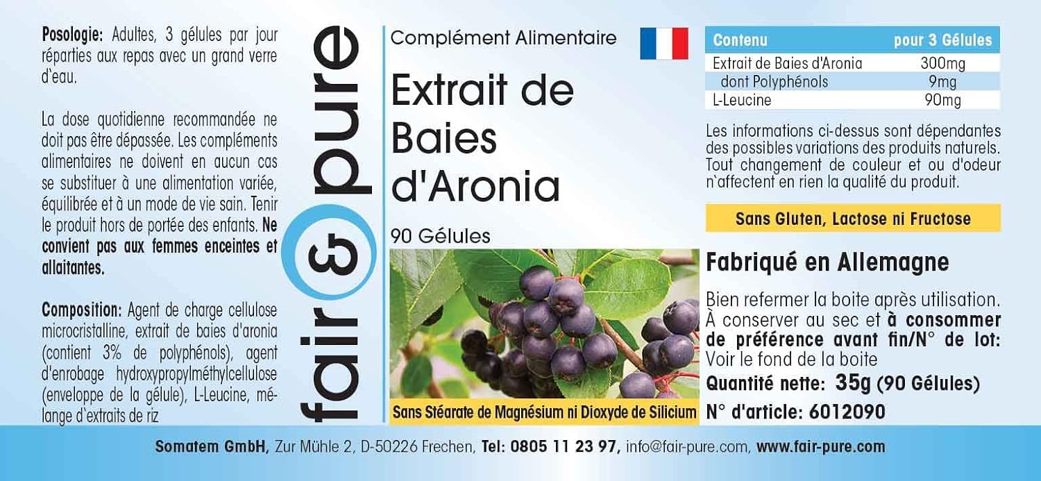 Detalle de Fair & Pure Aroniabeeren Extrakt – 90 Kapseln, standardisiert auf 3 % Polyphenole, vegan, in Deutschland hergestellt