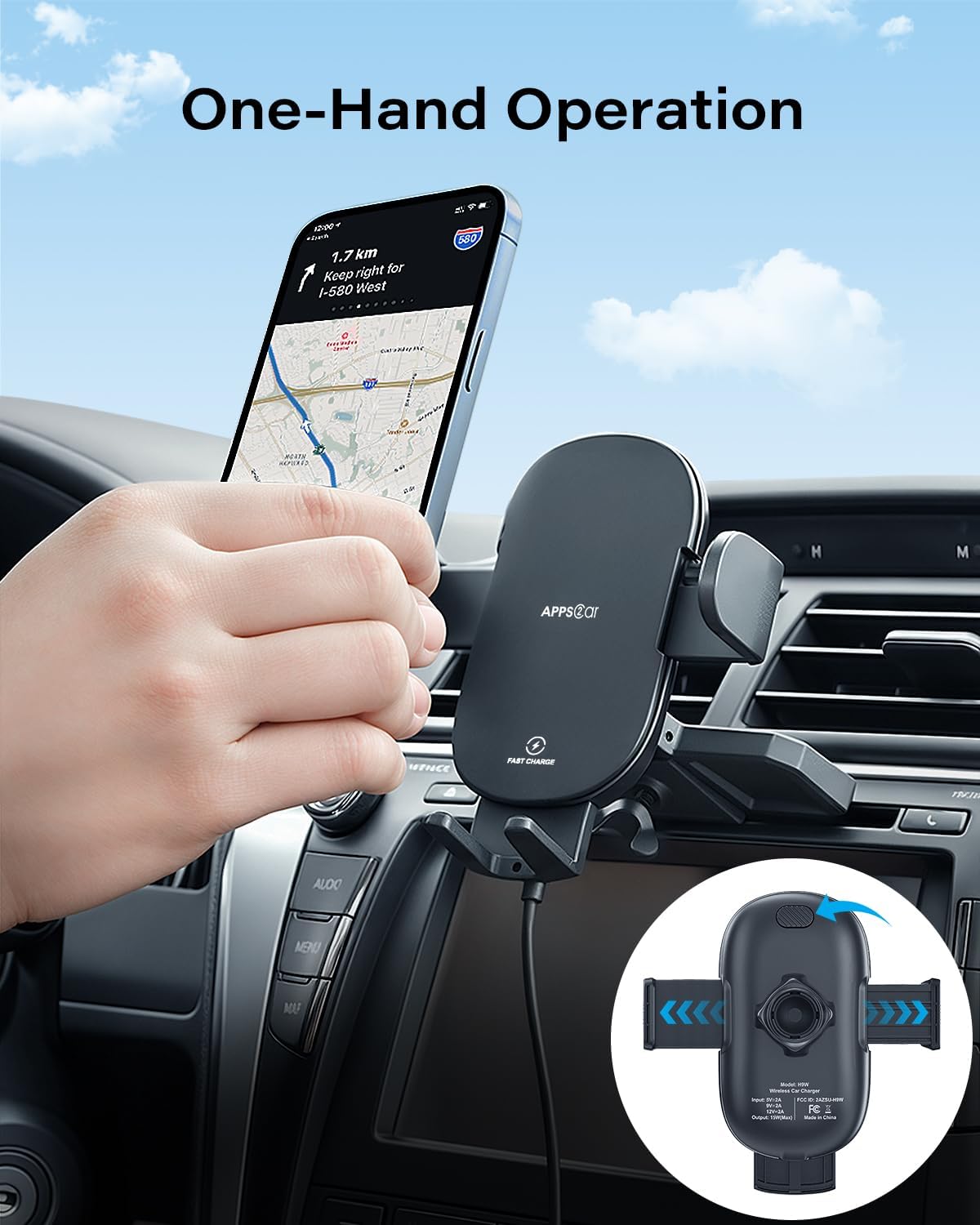 Detalle 2 de APPS2Car Sturdy CD Slot Wireless Charger 15W