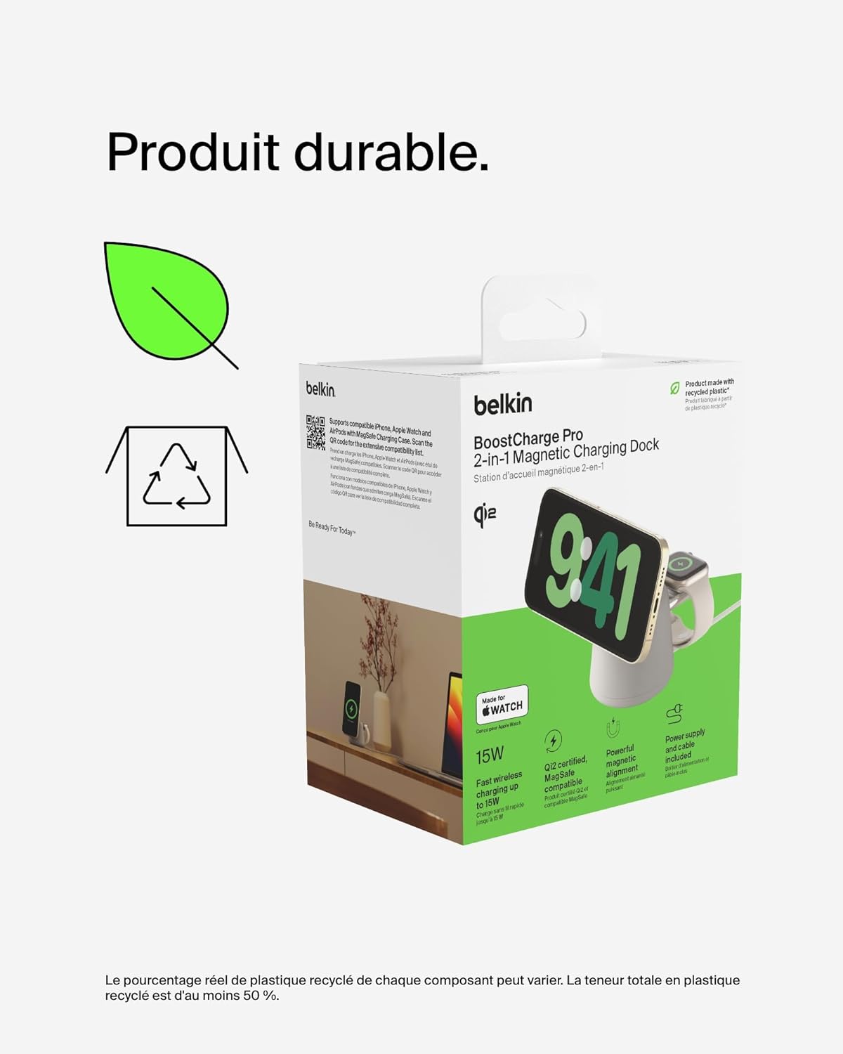 Thumbnail 6 de Belkin BoostCharge Pro Station 2-en-1 Qi2 Beige