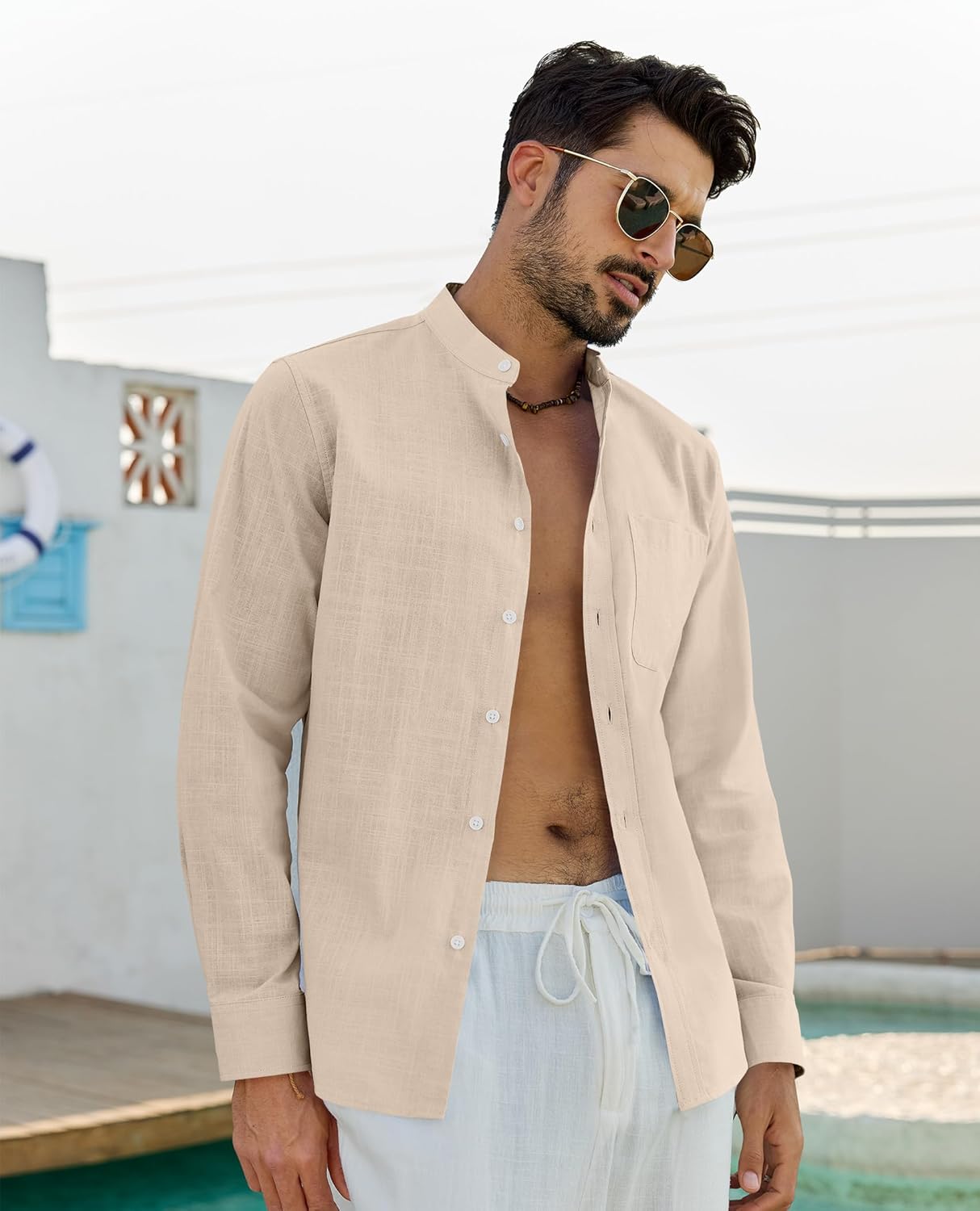 Thumbnail 2 de J.VER Leinenhemd Herren Langarm mit Stehkragen und Tasche (Regular Fit) – Sommer- & Freizeithemd aus Baumwoll-Leinen