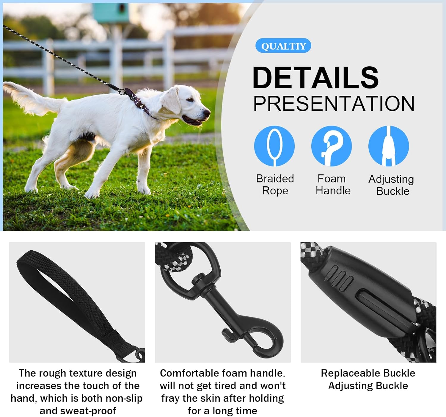 Thumbnail 1 de Training Lead for Dogs 10M Long Line Leash with Padded Handle and Dual Carabiners – Reflective, Durable Recall Lead