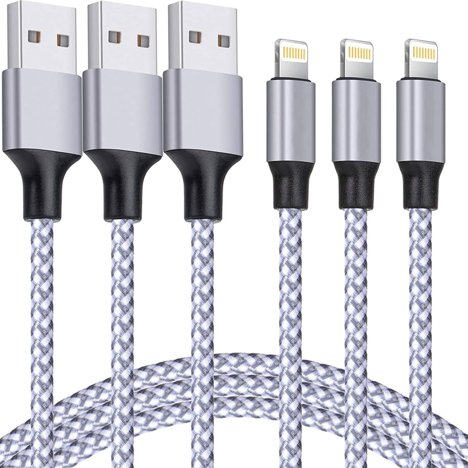 Detalle de DNIO Lightningケーブル 2m・3本セット、MFi認証・最大2.4A充電・ナイロン被覆
