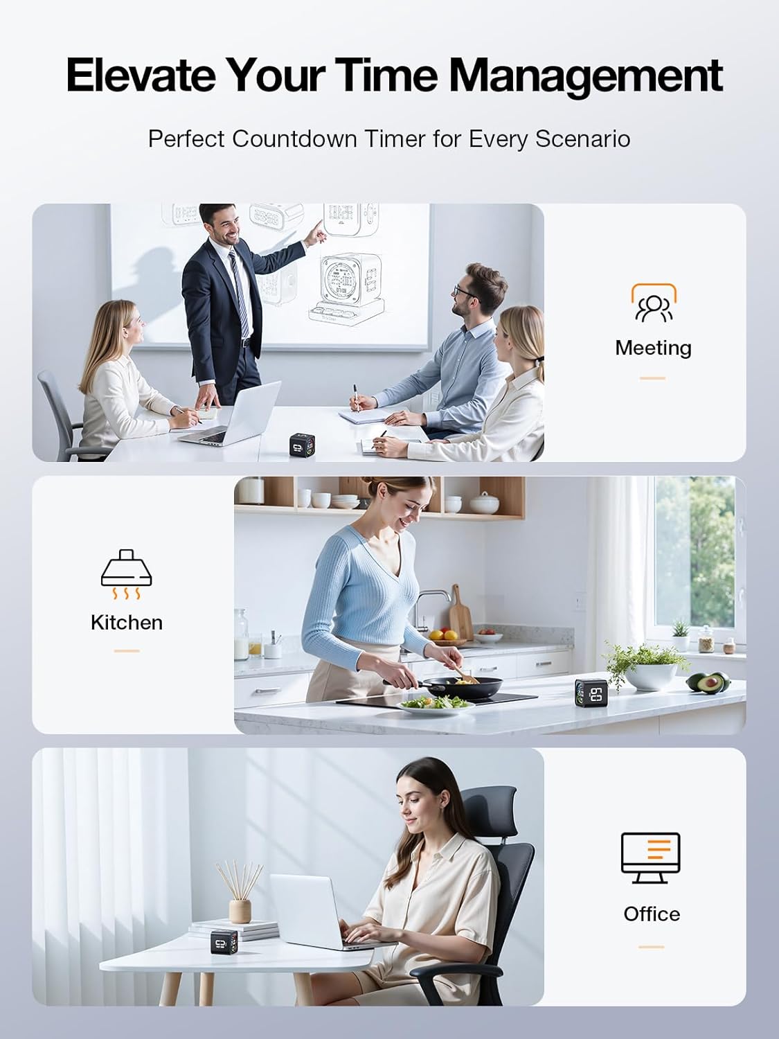 Detalle 2 de Ticktime TK3 Pomodoro Timer Cube (Desk Productivity Timer) with 5/10/30/60 Presets, Custom Countdown, Stopwatch, Clock & 3 Alarms