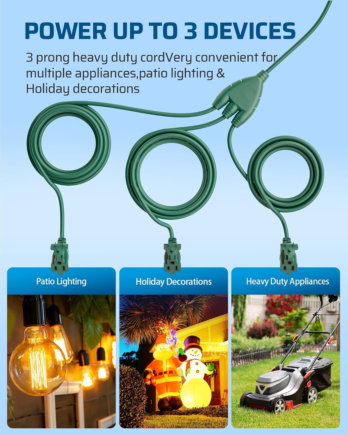 Detalle 2 de DEWENWILS LA074WA LA005HA 45-Foot Outdoor Extension Cord Splitter