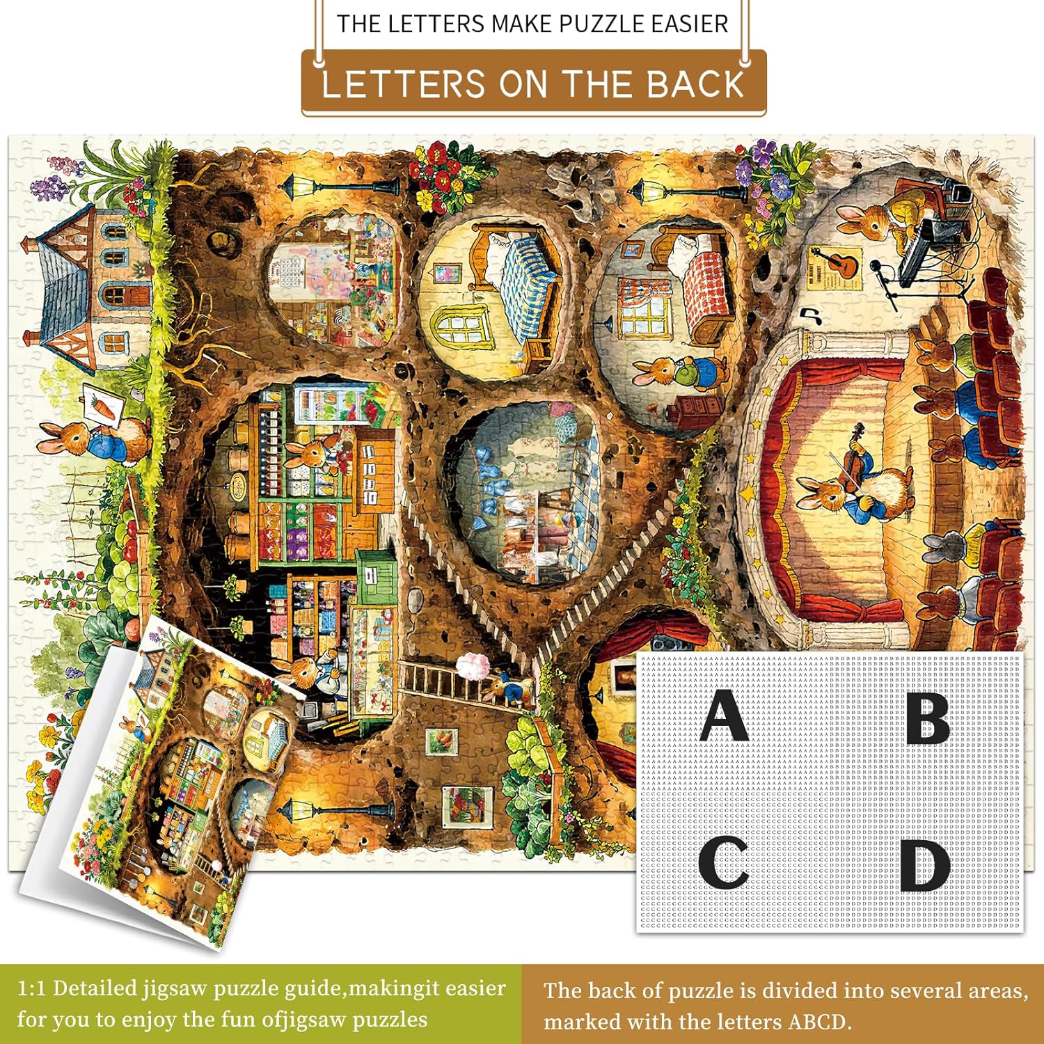 Thumbnail 1 de HUADADA 1000-Piece Jigsaw Puzzle: Bunny Burrow Town — Stress Relief & Relaxation for Adults