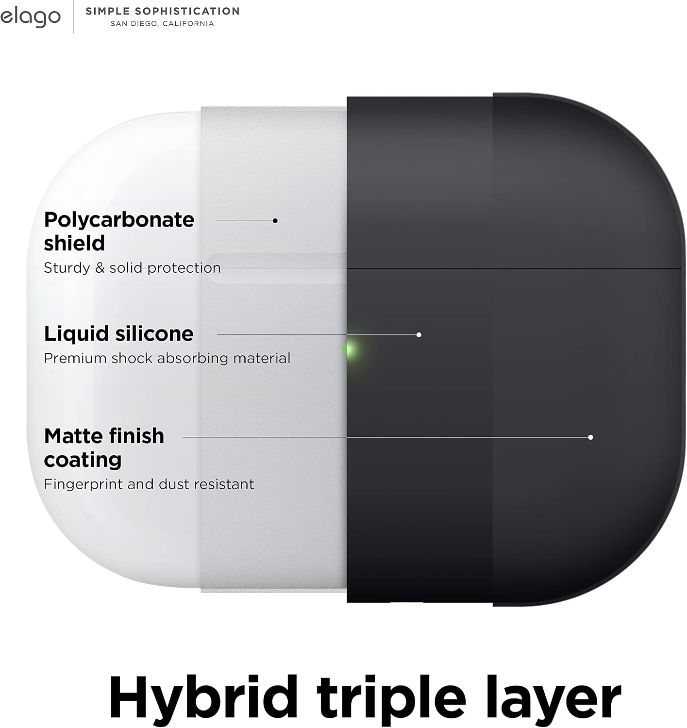 Detalle de Coque silicone elago Liquid Hybrid pour Apple AirPods Pro 2 (noir) avec dragonne et protection triple couche