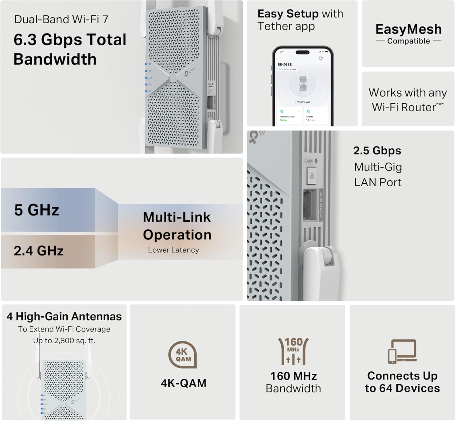 Thumbnail 1 de TP-Link BE6300 Wi‑Fi 7 Range Extender 6.3 Gbps 📶