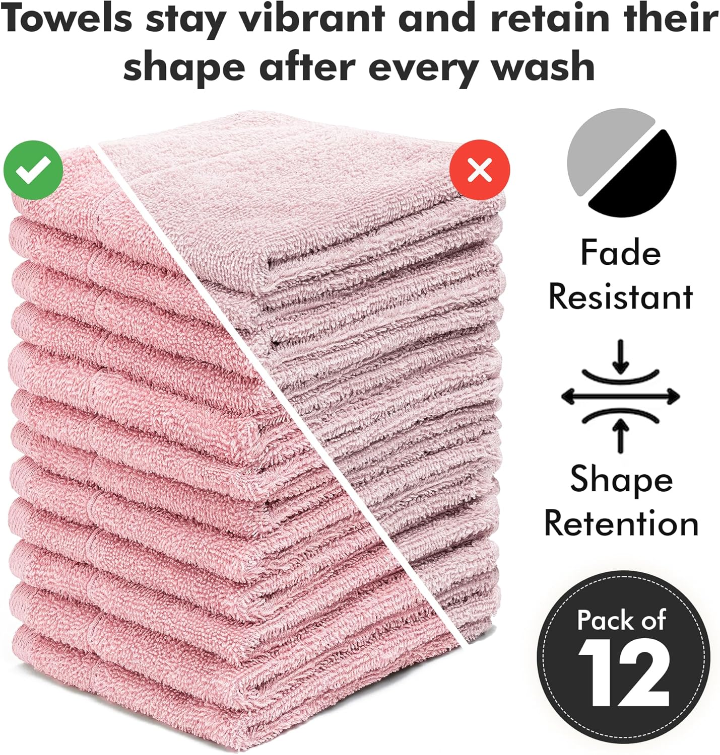 Detalle de Novo Home Face Towels Pack of 12 – 100% Cotton, 30x30cm, Baby Pink