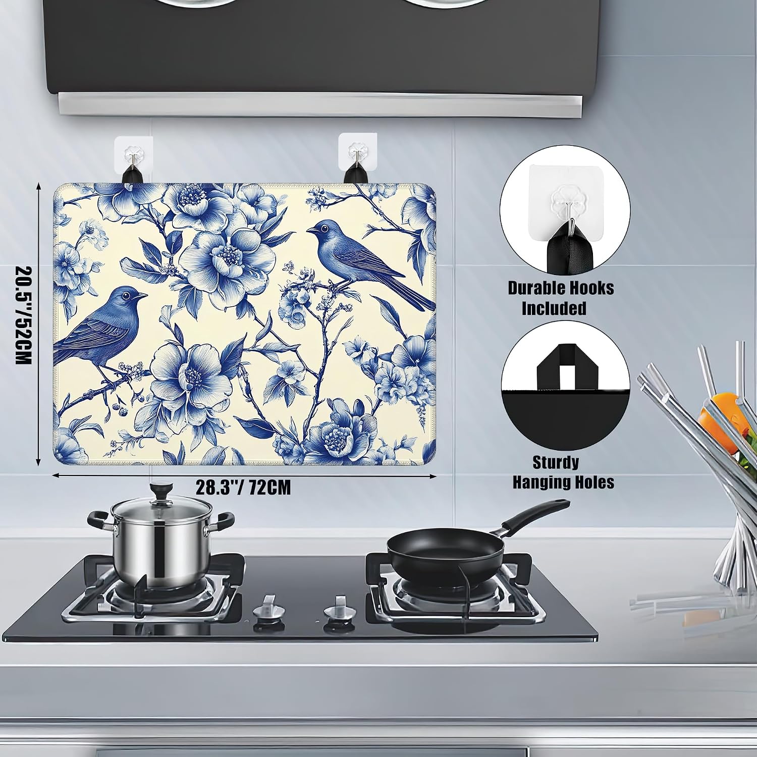 Detalle de YIKTI Blue Bird Stove Top Cover, 28 x 20-Inch Heat-Resistant Rubber Mat