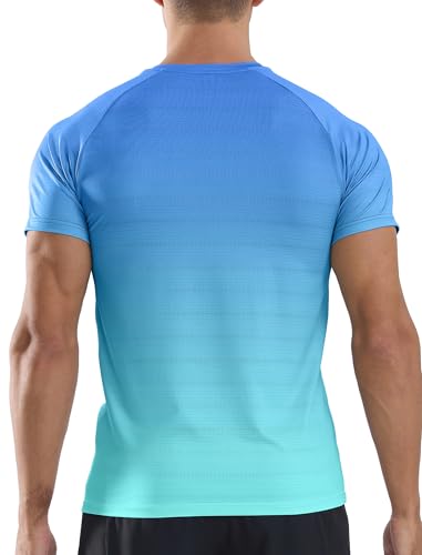 Detalle 2 de Veepro Men’s Gradient Blue Moisture-Wicking Gym T-Shirt, Short Sleeve