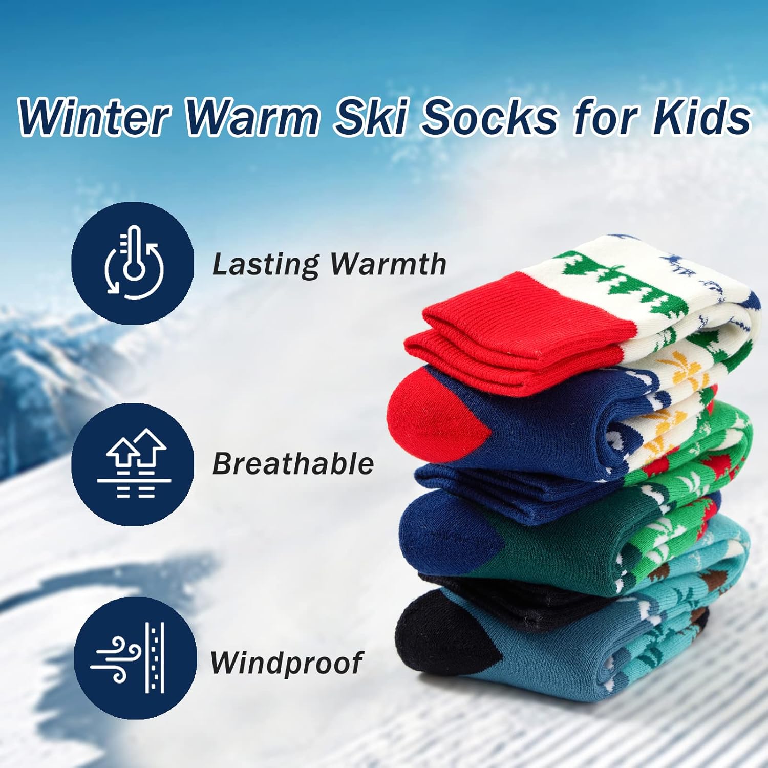 Thumbnail 2 de Aisyee Kinder-Wintersocken & Skisocken Set (3 Paar) – warme lange Thermosocken für Jungen