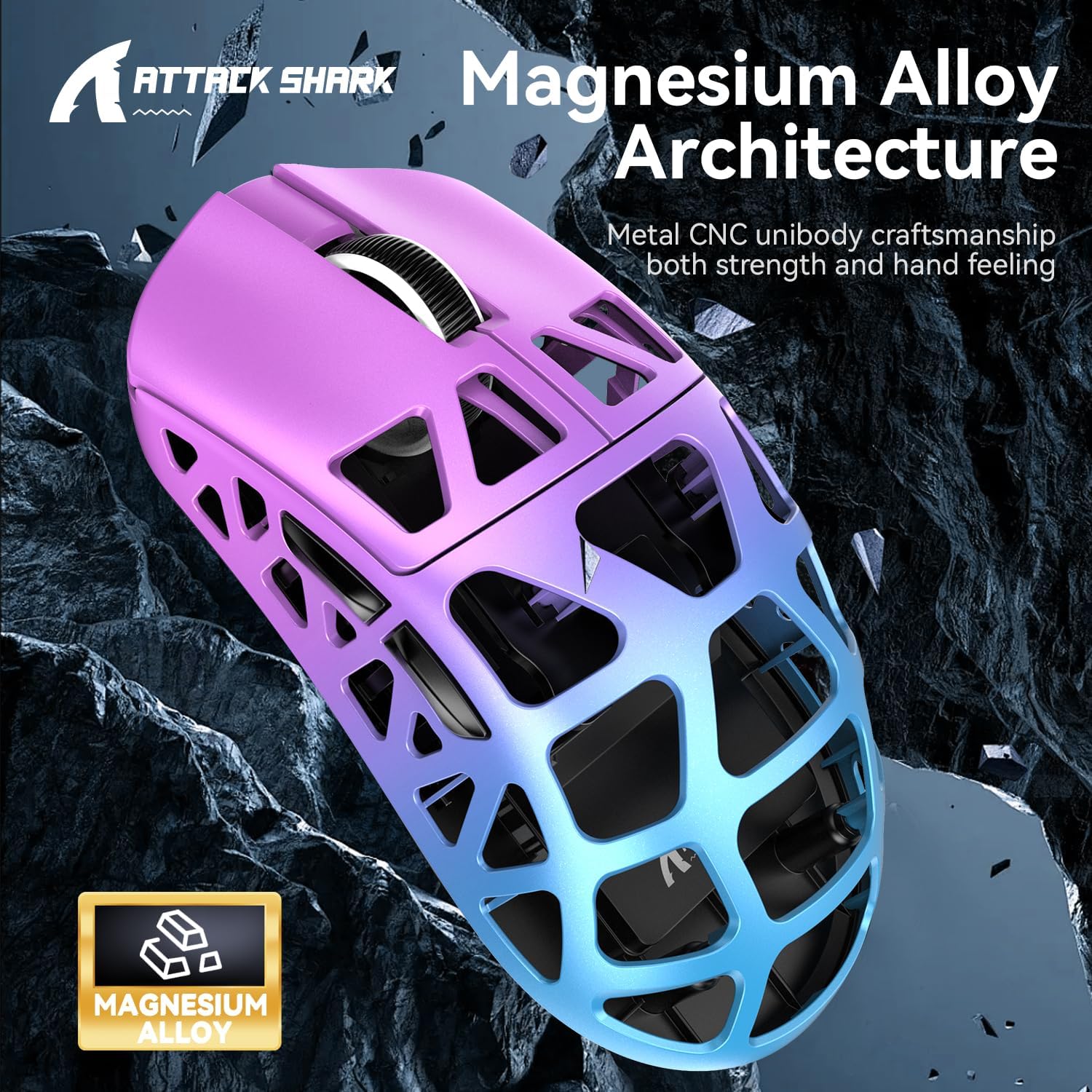 Detalle de ATTACK SHARK R3 Magnesiumlegierungsmaus – kabellose 8K-Maus mit PixArt PAW3395, 46 g SUPERLIGHT