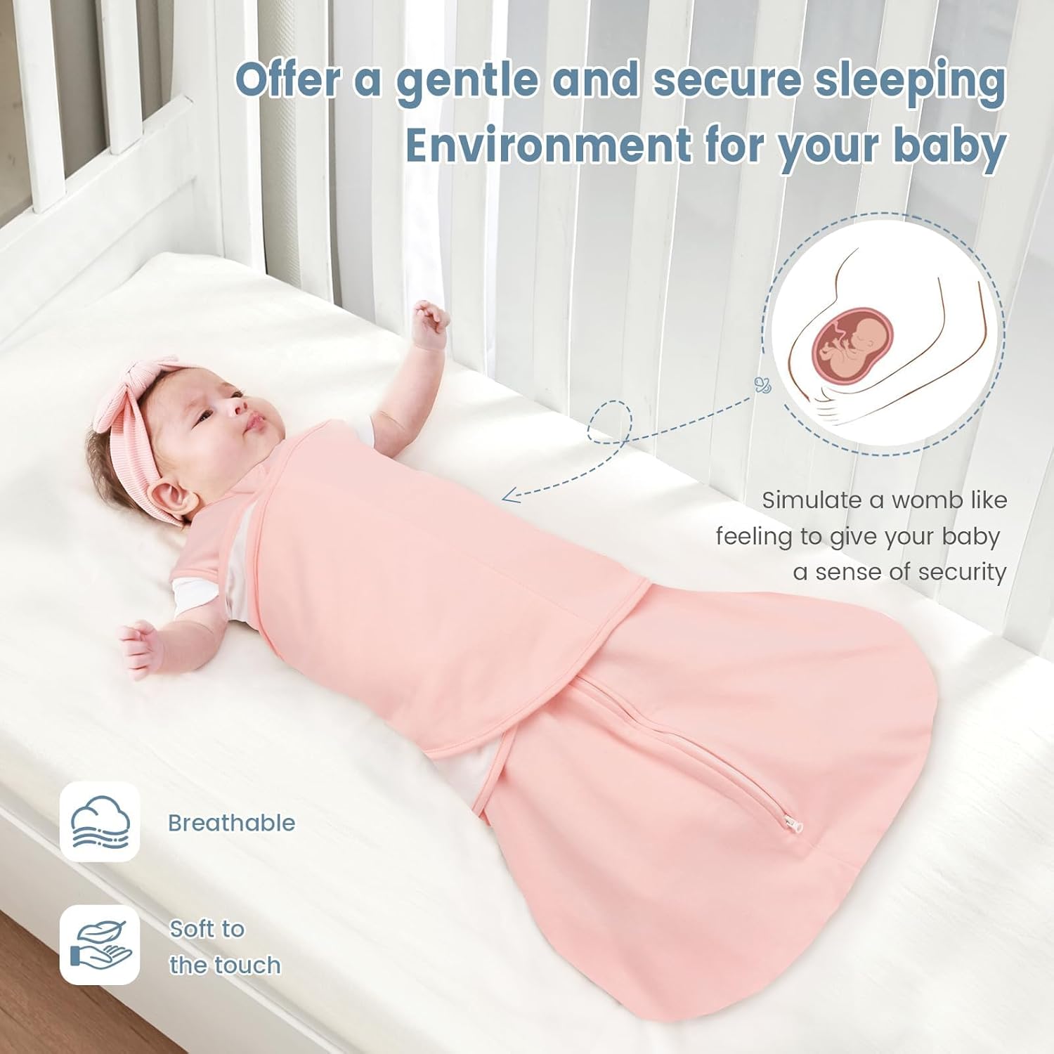 Thumbnail 4 de ZIGJOY Newborn Sleeping Bag 1.0 TOG (2 Pack) Cotton Swaddle Wrap 0–6 Months – Ocean & Pink