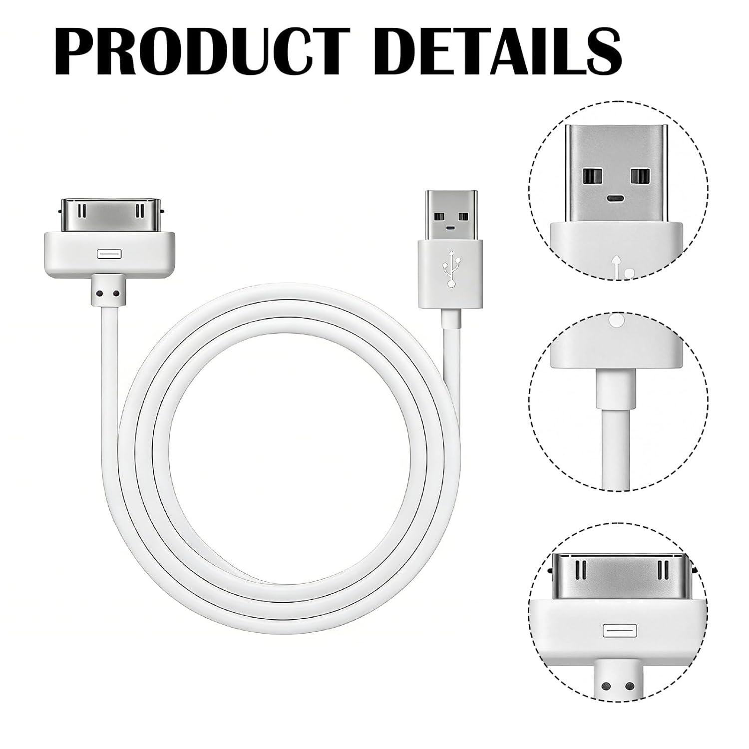 Thumbnail 2 de YANAJIAJIA 30‑Pin USB Sync & Charging Lead (1 Pack) – Compatible with iPhone 4/4S, iPad 1–3, iPod Nano/Touch