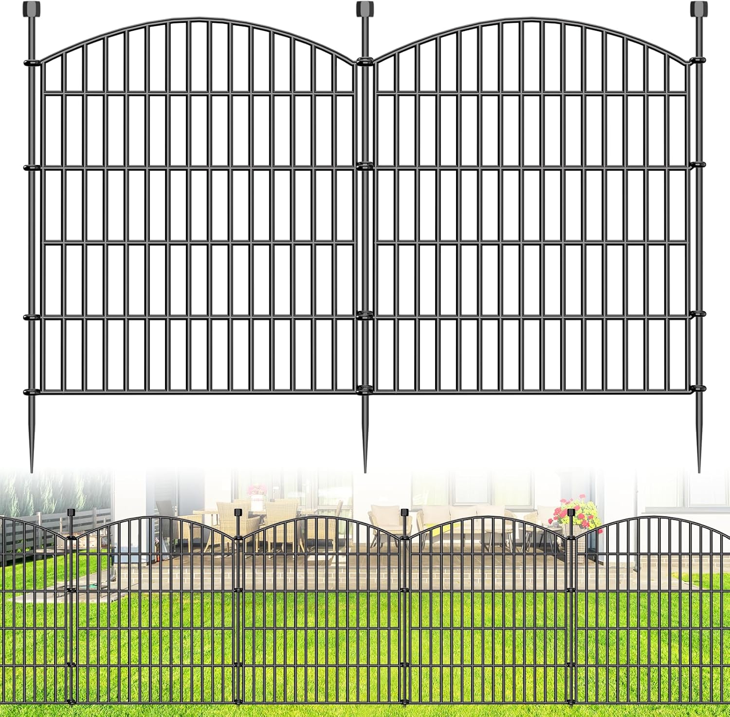 Detalle de 10-Panel Decorative Garden Fence with Gate (81.3 cm H x 7.2 m L) – No Dig Dog & Rabbit Barrier for Yard Borders