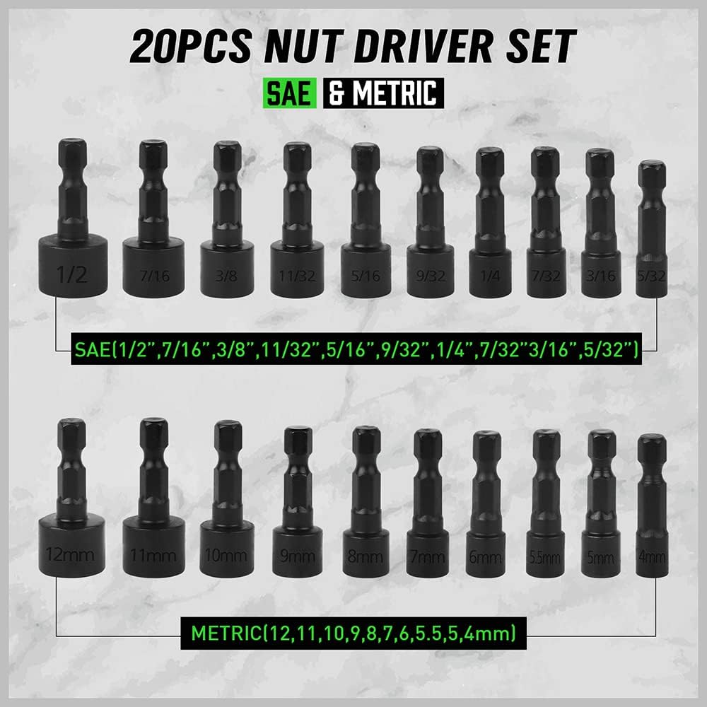 Detalle de SWANLAKE Impact Nut Driver Set, 20-Piece