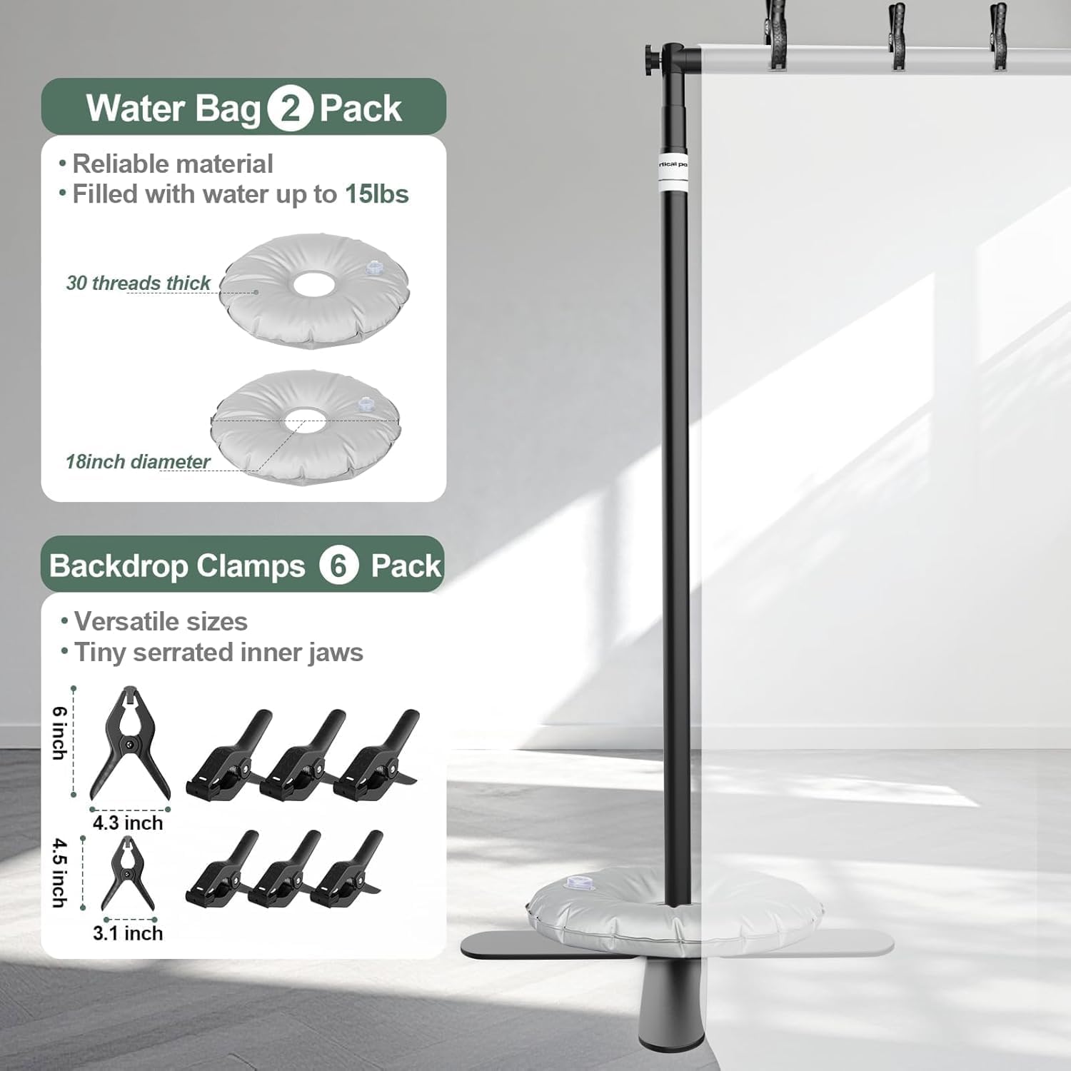 Detalle de EMART 2.6x3m/8.5x10ft Backdrop Stand with X-Shaped Base – Adjustable Photography Background Support Kit
