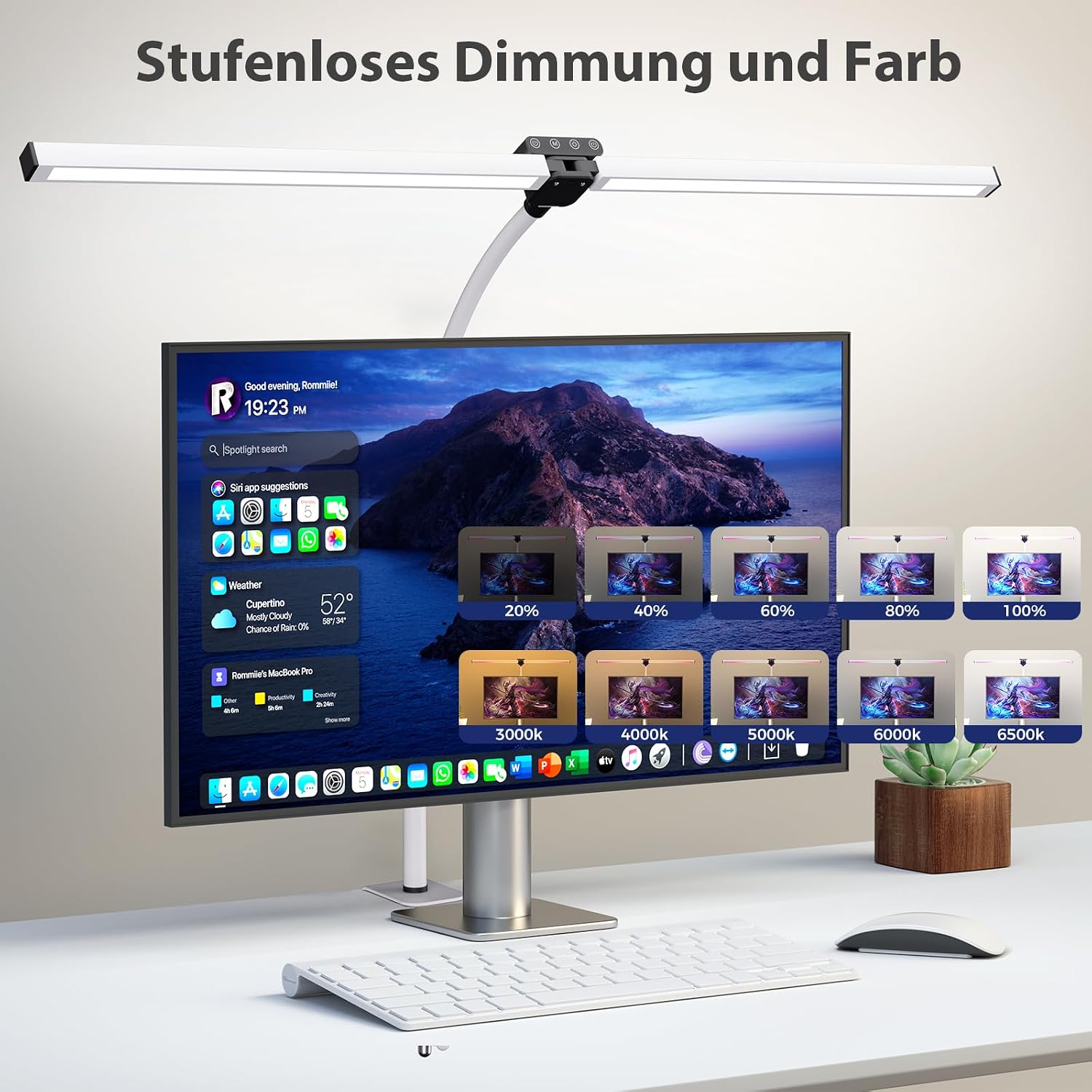 Thumbnail 4 de vatato Doppelkopf LED Schreibtischlampe mit RGB – 24W, dimmbar, klammerbar, Fernbedienung