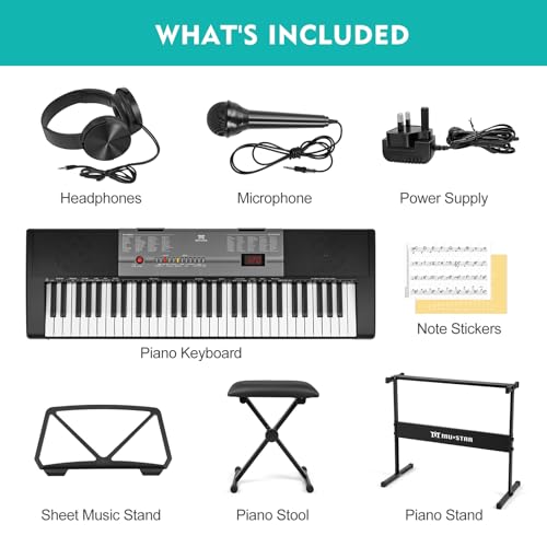 Detalle de MUSTAR 61 Key Piano Keyboard with Lighted Keys – Beginner Friendly Electronic Keyboard