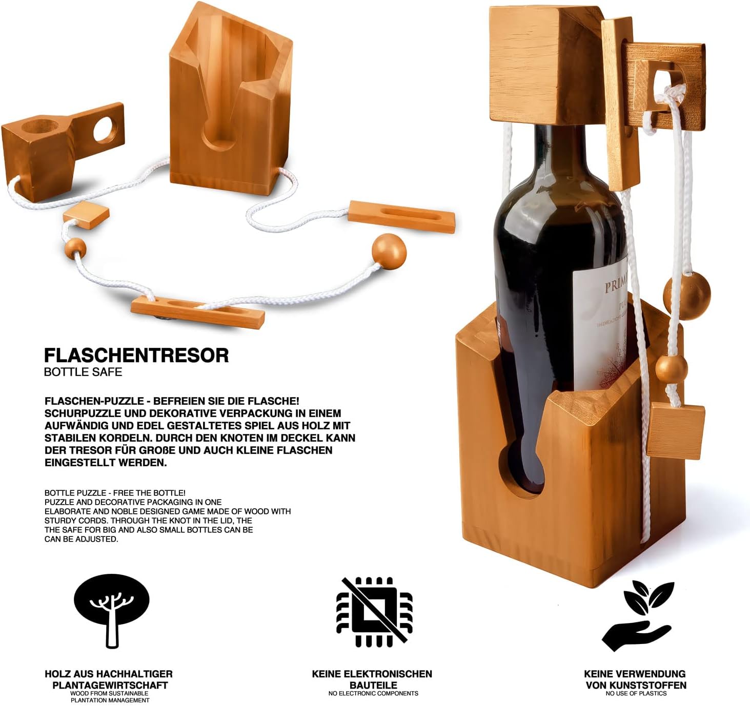 Thumbnail 2 de Flaschen-Tresor: Flaschen-Puzzle Knobelspiel aus Holz – Geduldsspiel mit Lösung