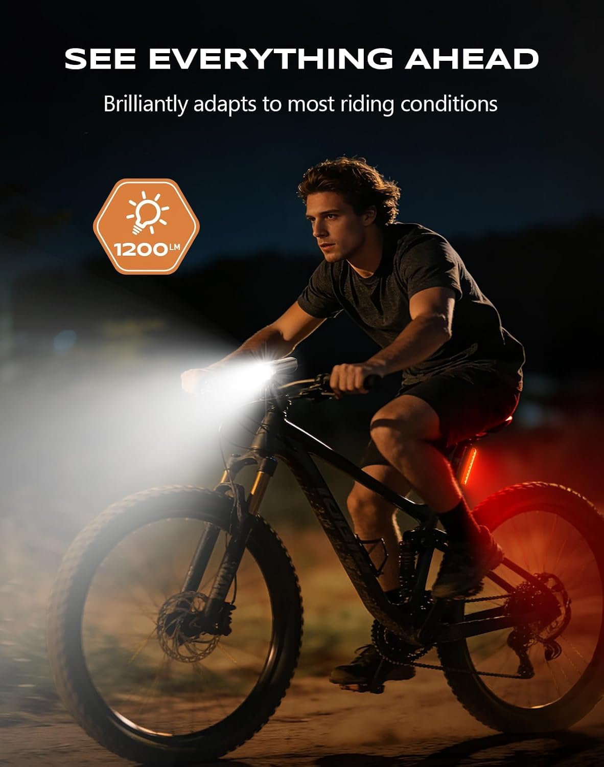 Detalle de SUYIWEE Z52 Bike Light Set, 1200-Lumen Wide Beam, IP65, USB-C Rechargeable