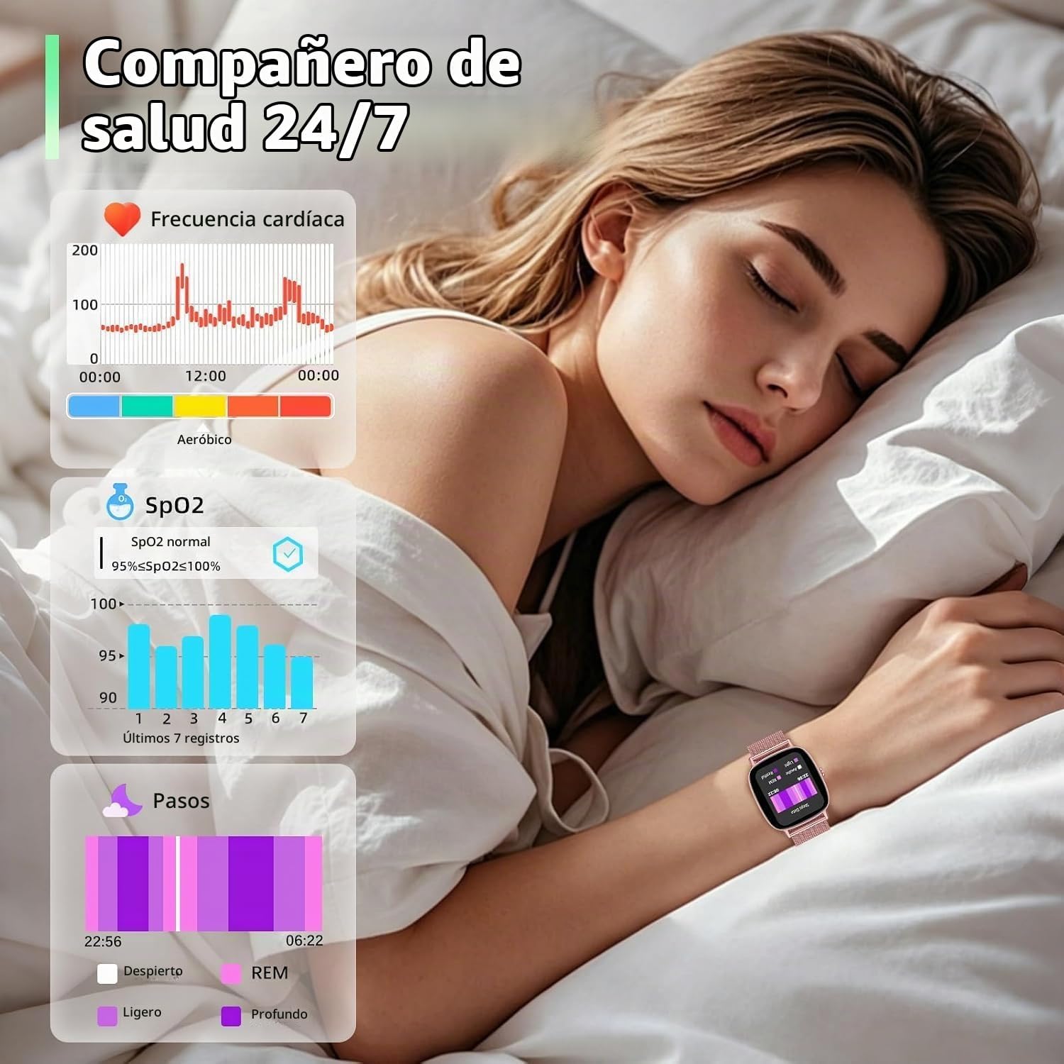 Detalle 2 de Reloj Inteligente para Mujer coioc con Llamadas Bluetooth y 2 Correas – Smartwatch elegante 1,85