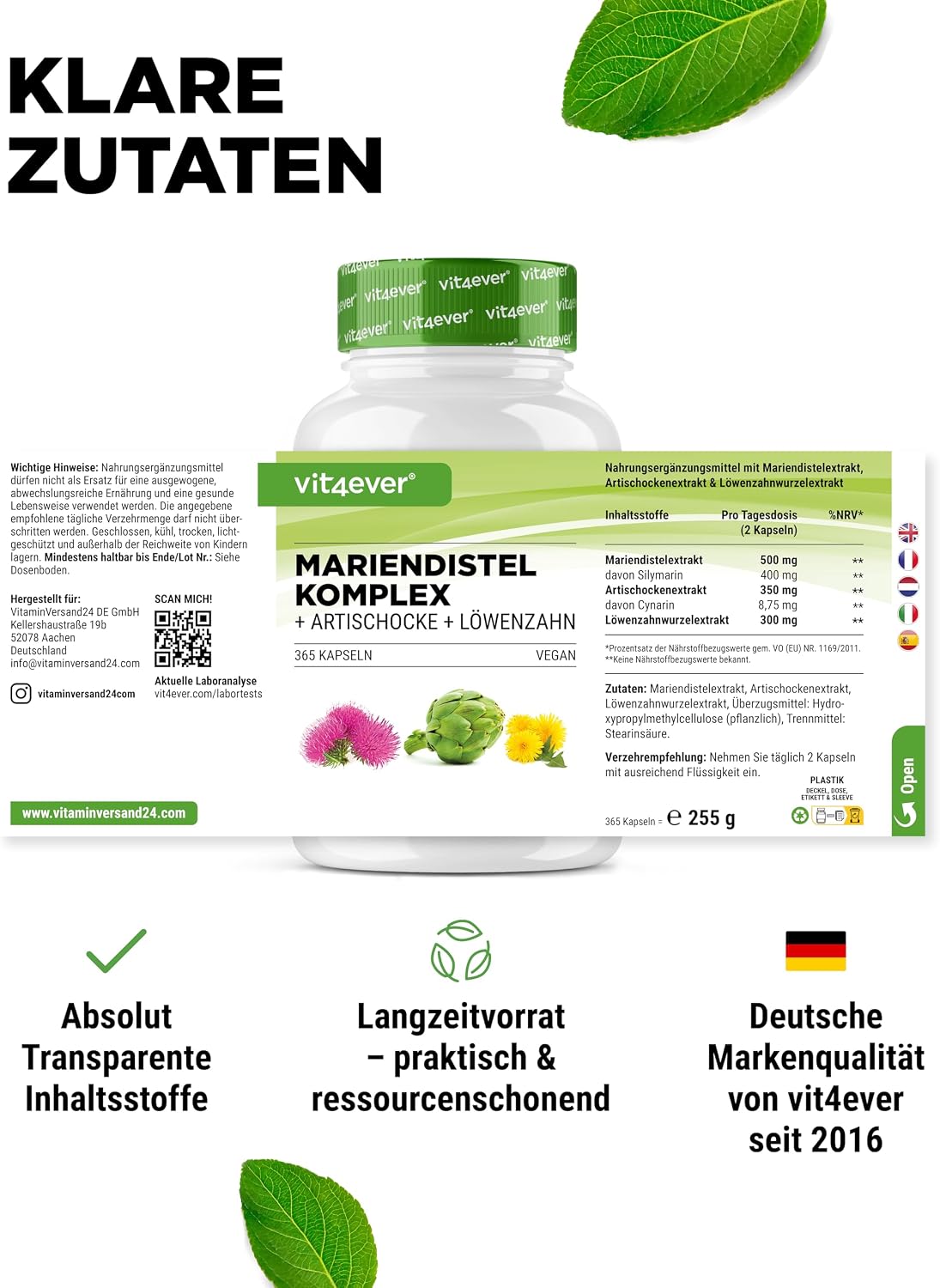 Thumbnail 4 de Mariendistel Artischocken Löwenzahn Komplex 365 Kapseln