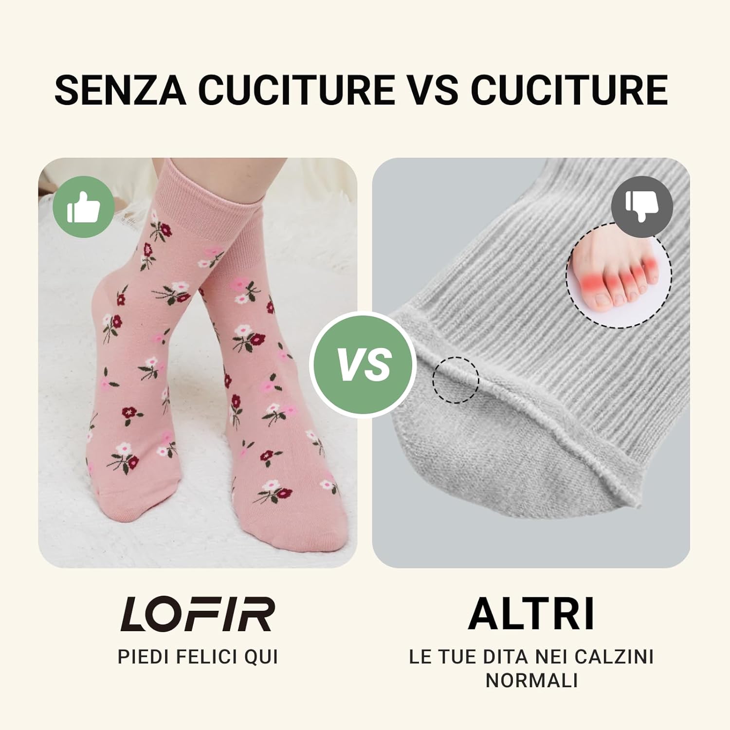 Thumbnail 5 de LOFIR calze da donna in cotone fantasia floreale senza elastico e senza cuciture (4 paia) taglia 39-46