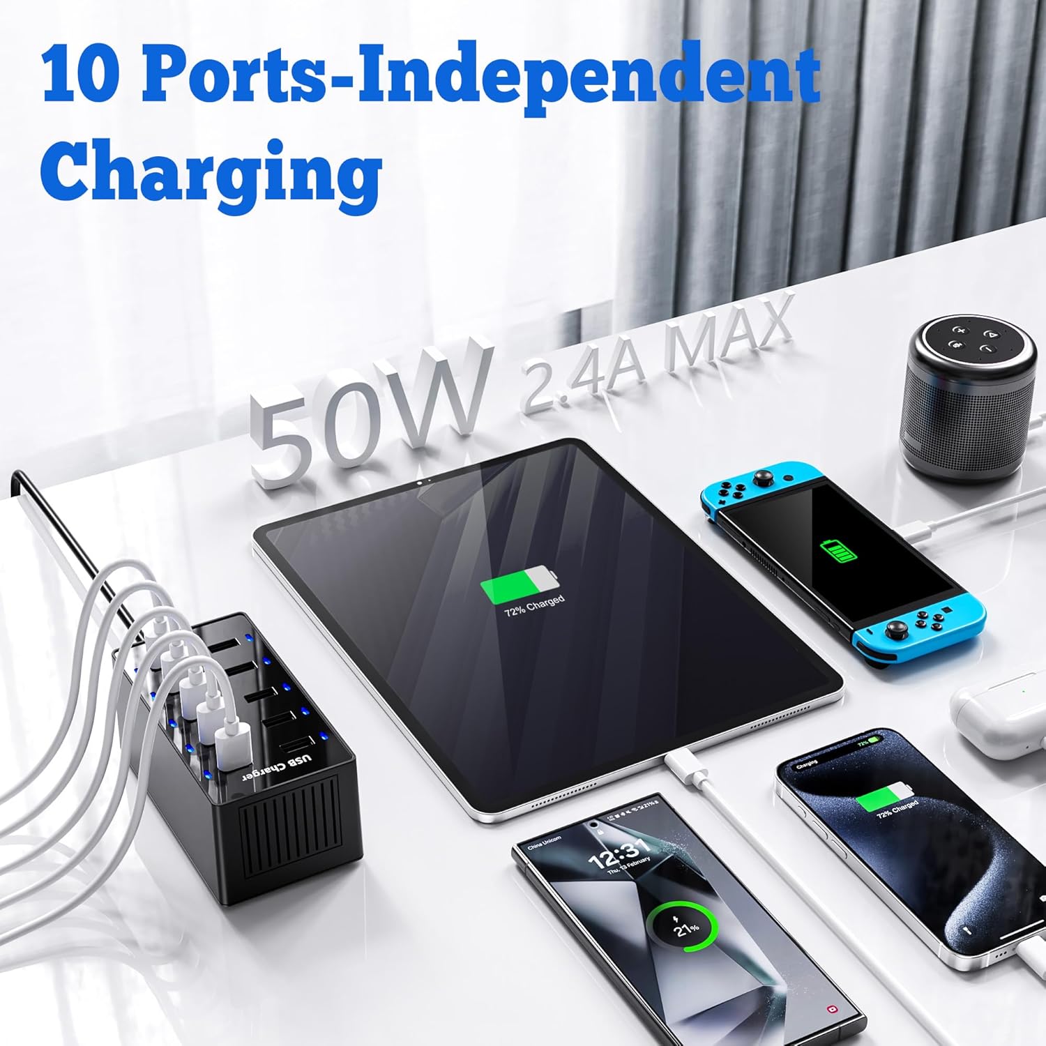 Thumbnail 4 de Chargeur MultiPorts 10 – Station USB de Bureau 50 W pour Smartphones, iPad et plus