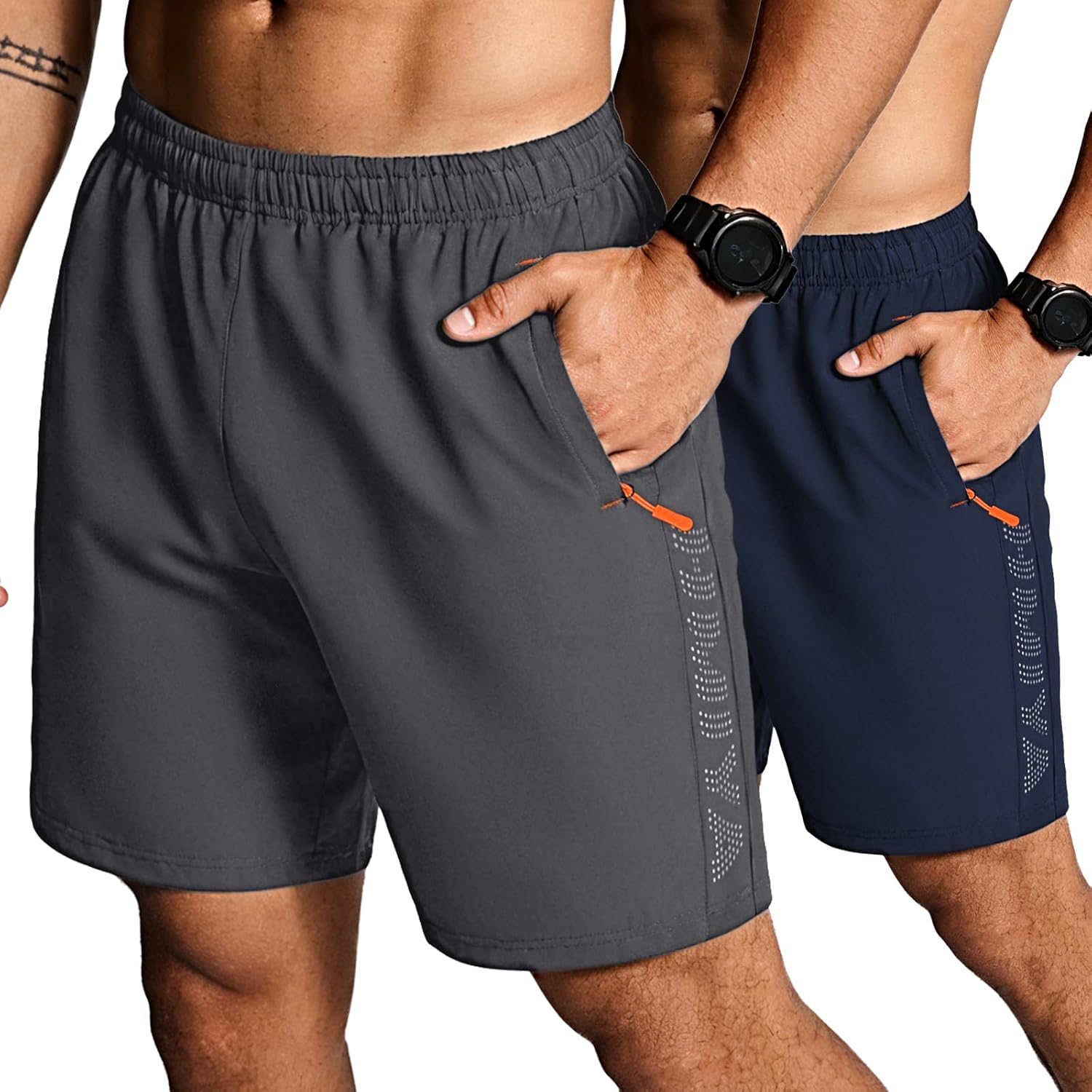 Thumbnail 1 de HMIYA 2er Pack Sporthose Herren: Kurzsport-Shorts mit Reißverschlussstaschen